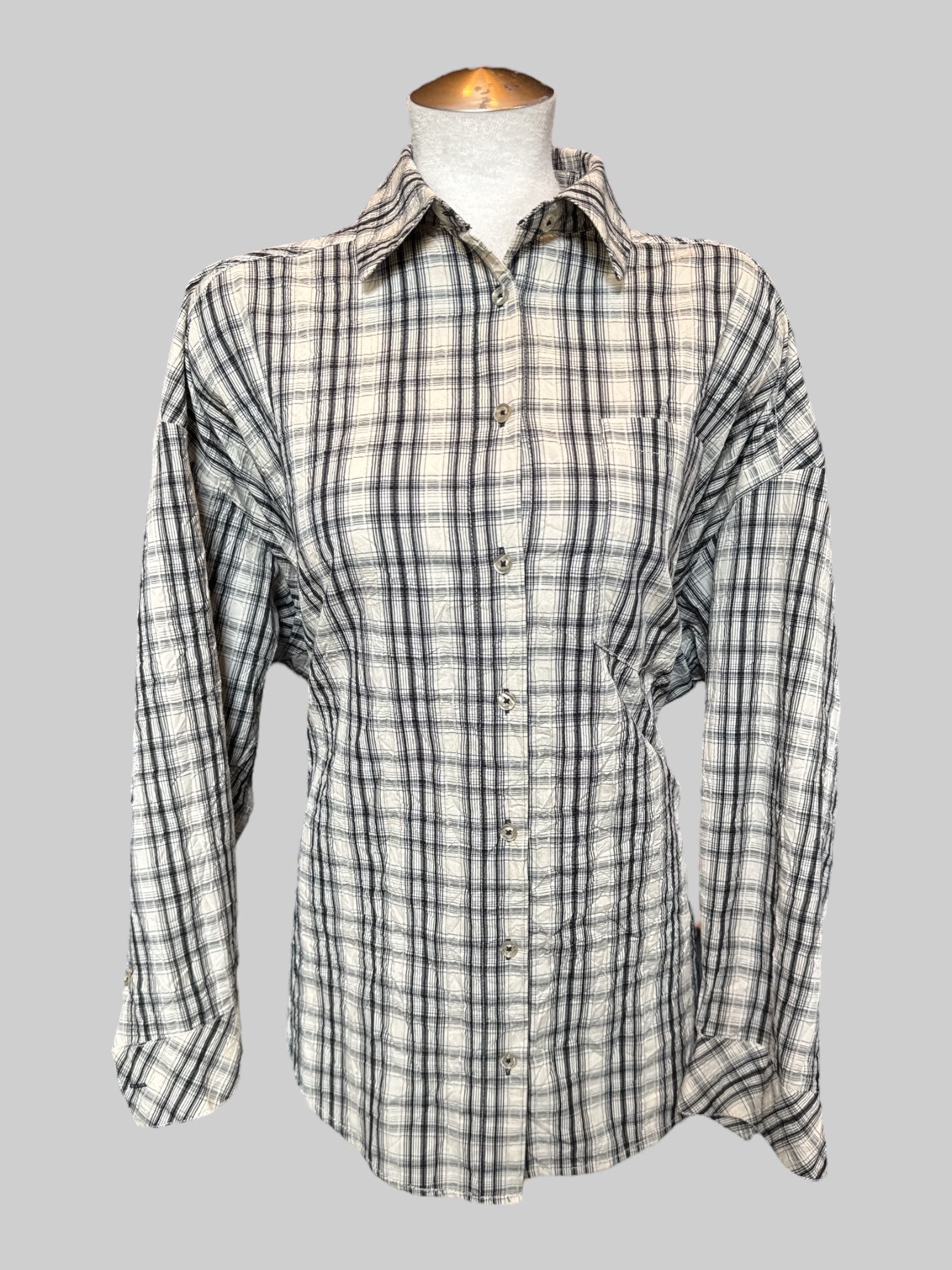L black and white plaid button down