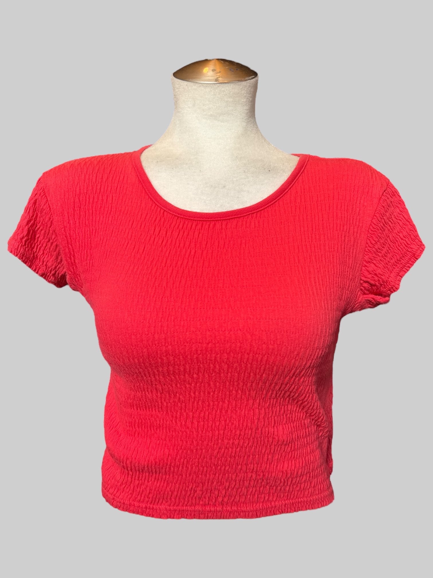 L pink shirred shirt with keyhole back