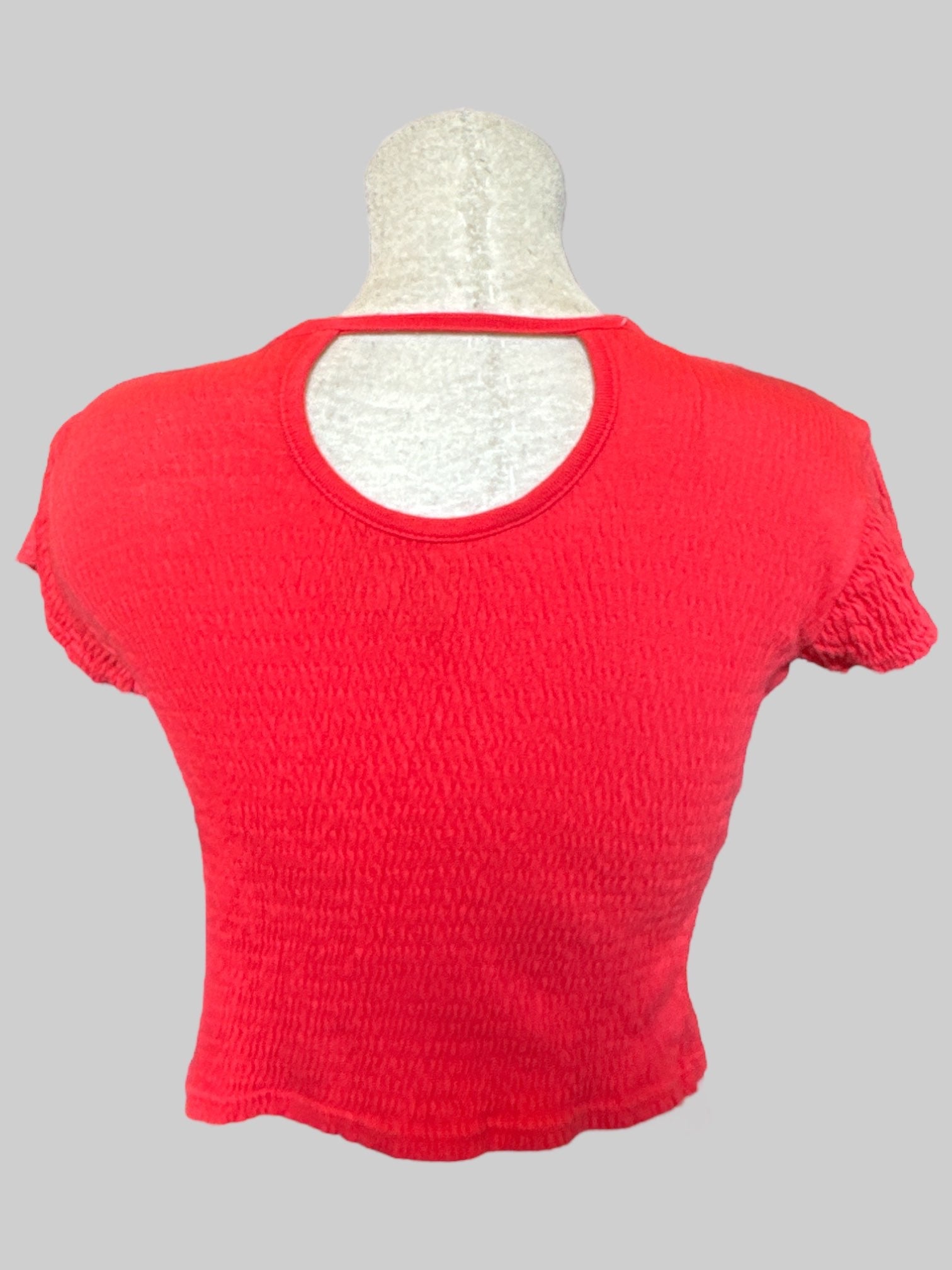 L pink shirred shirt with keyhole back