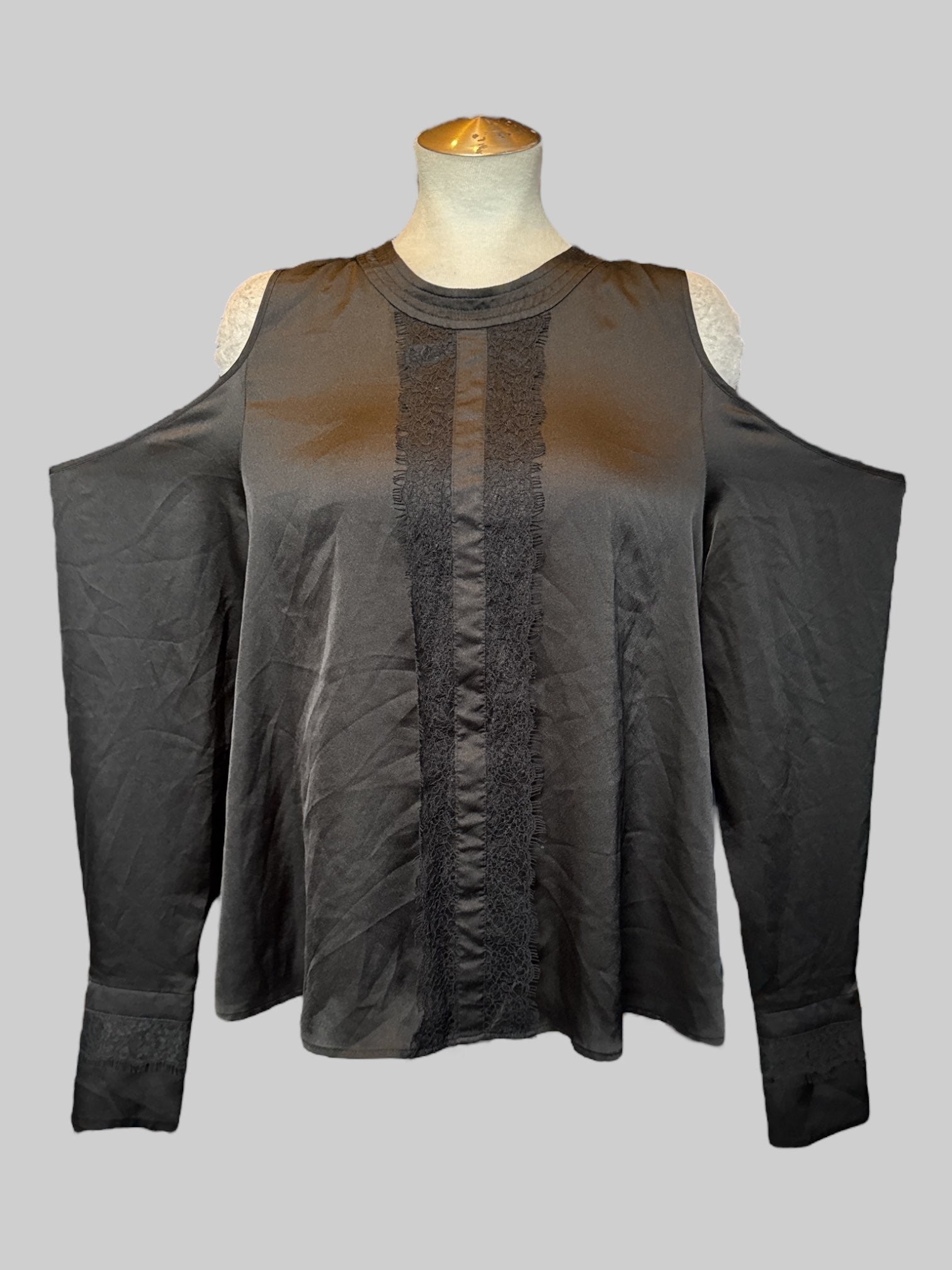 XL black top with cold shoulders and lace detailing