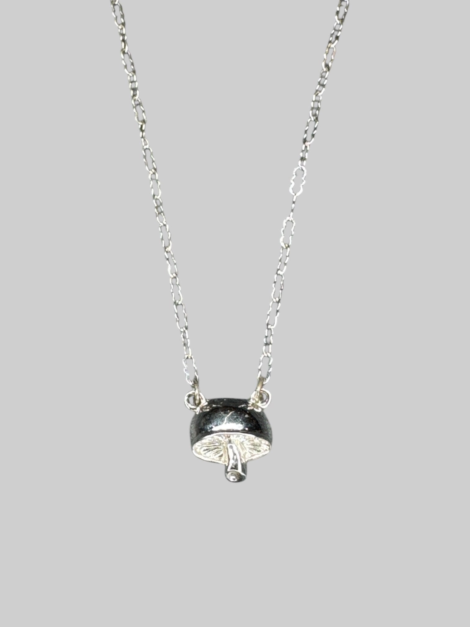 Silver tone dainty mushroom necklace