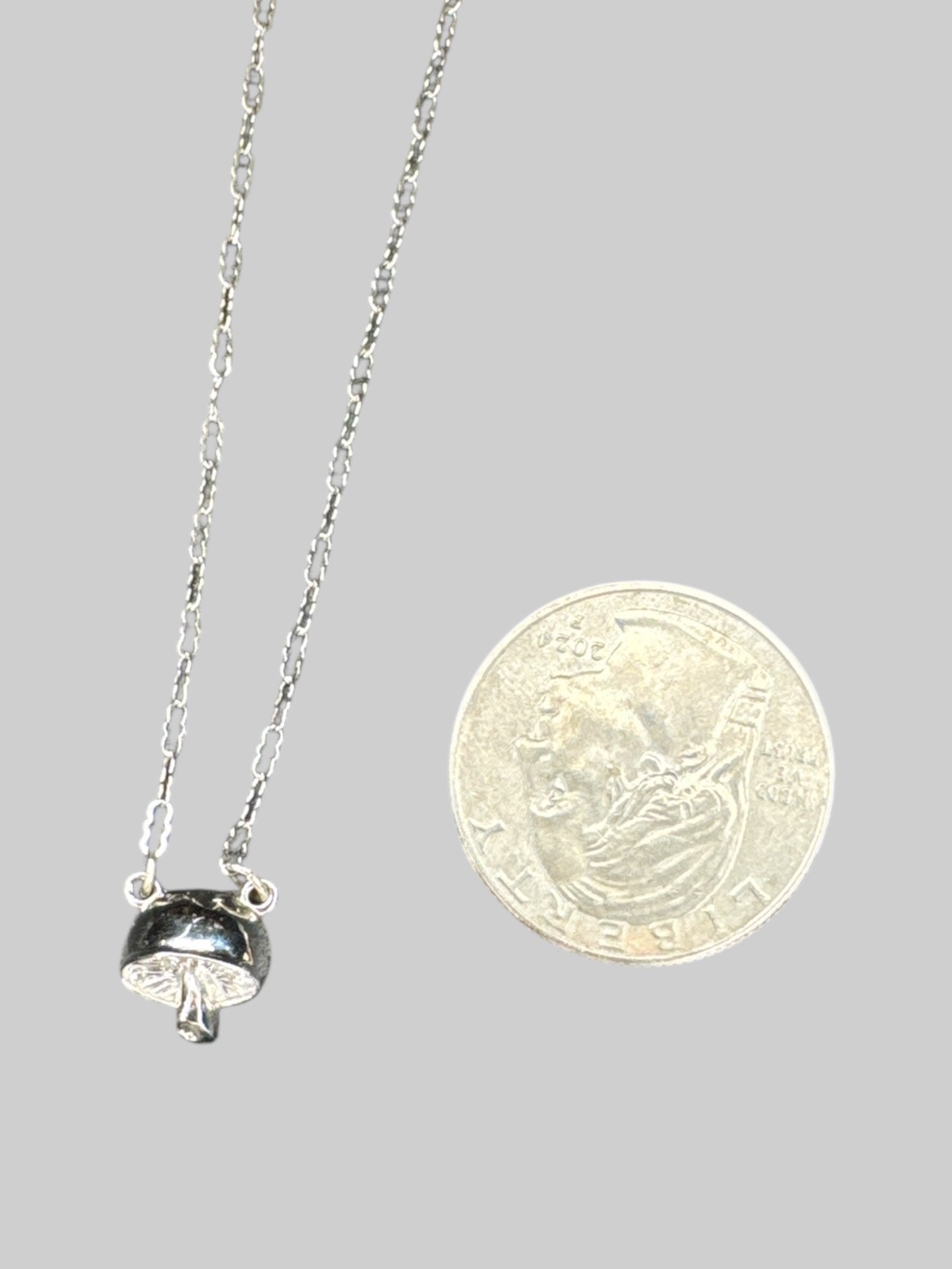 Silver tone dainty mushroom necklace