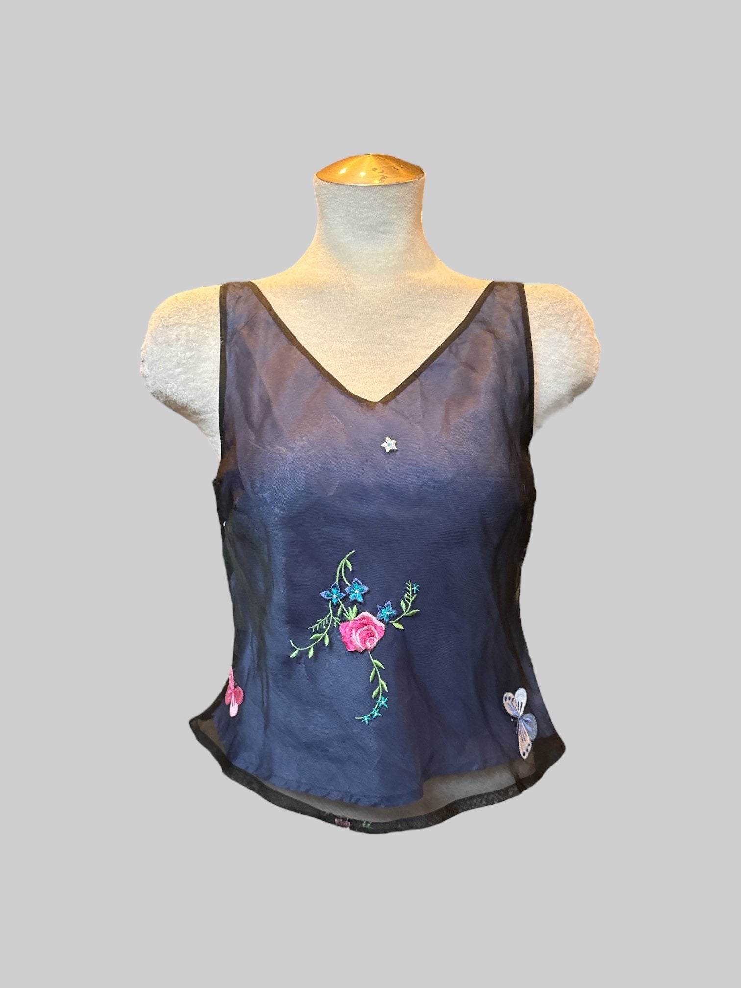 L Lily Pulitzer purple sleeveless top with black floral lace overlay