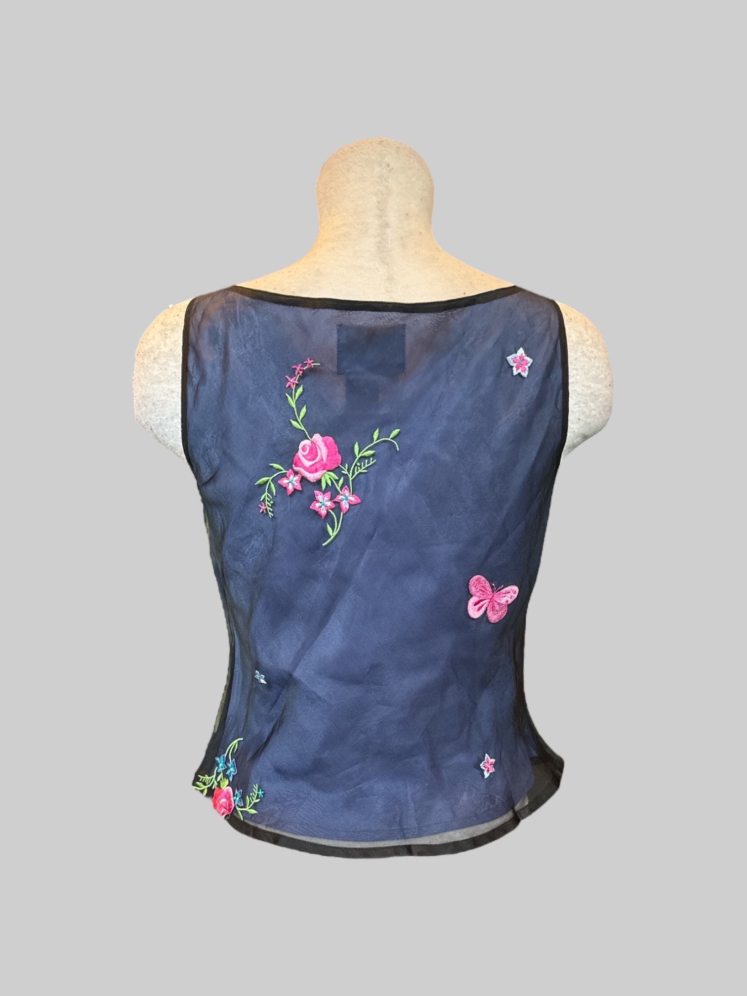 L Lily Pulitzer purple sleeveless top with black floral lace overlay