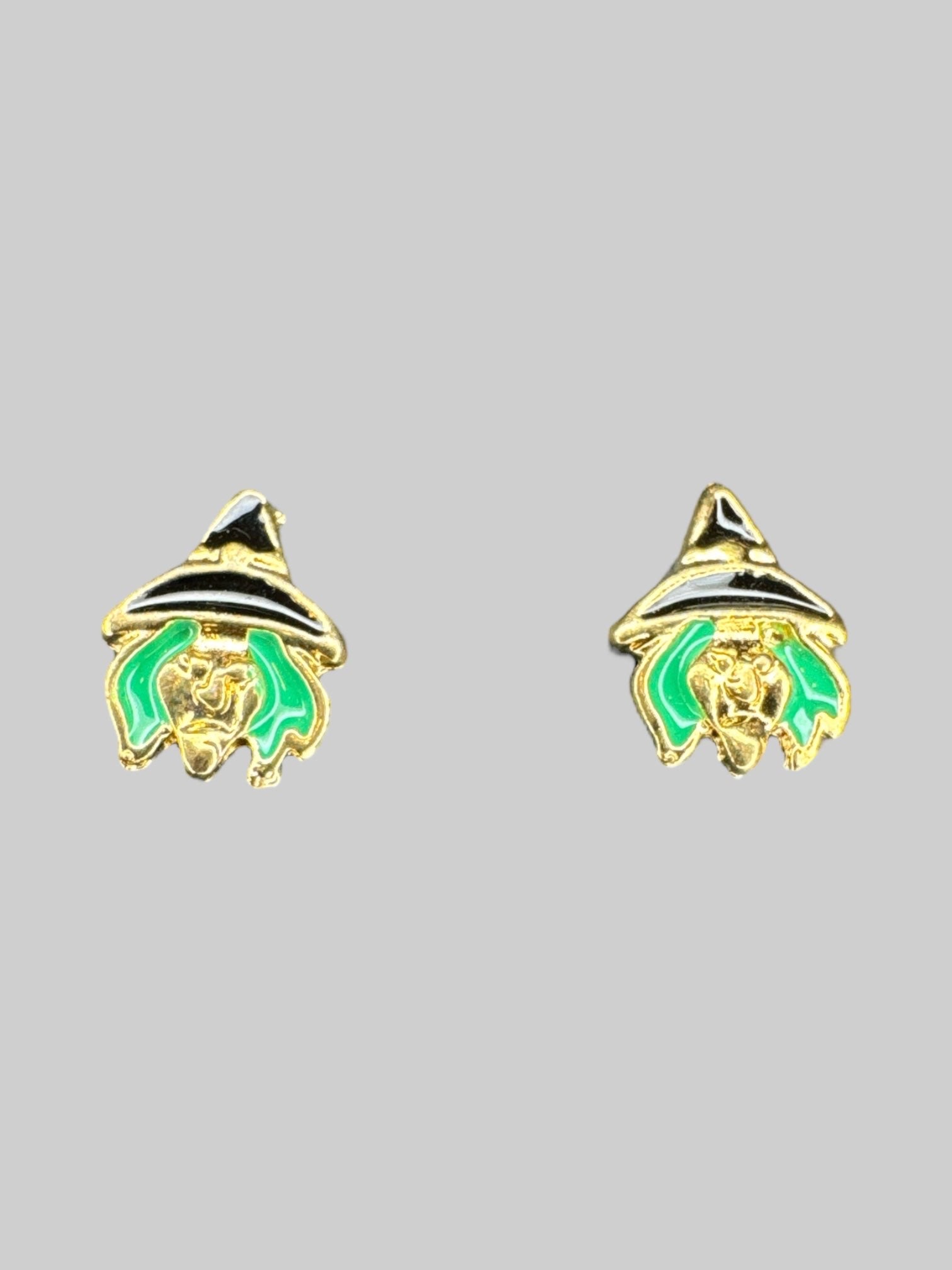 Green hair witch stud earrings