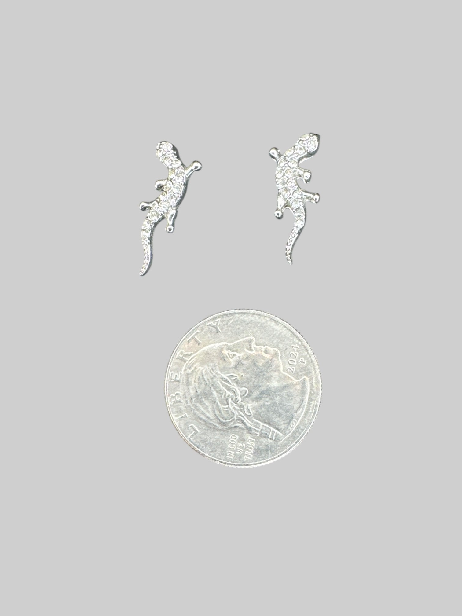 Silver tone lizard earrings with gems