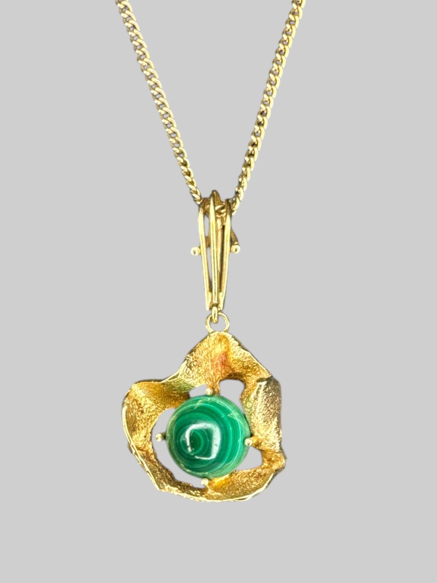 Brass necklace with malachite pendant