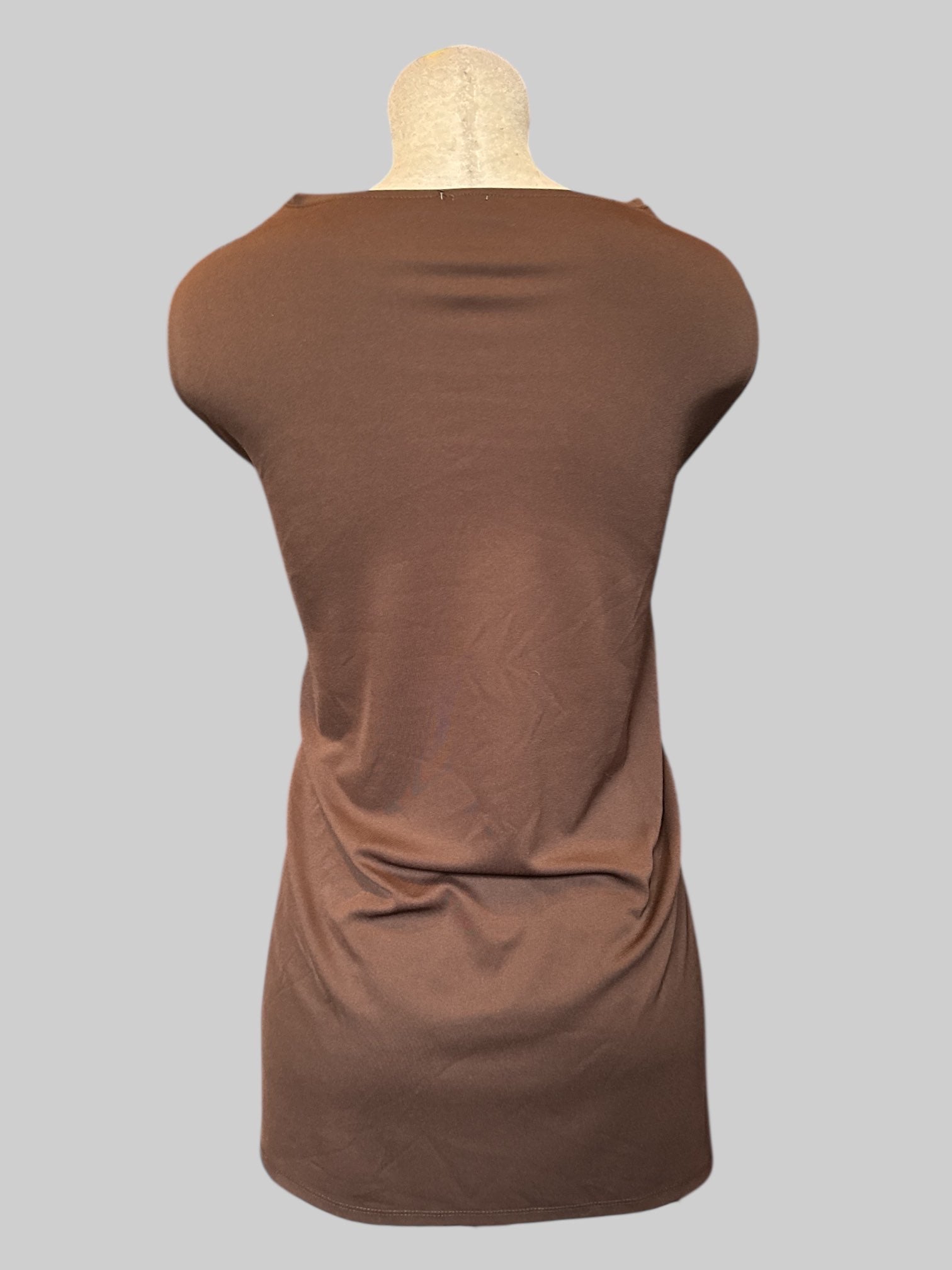 4X Brown sleeveless top with gold gems and pleating
