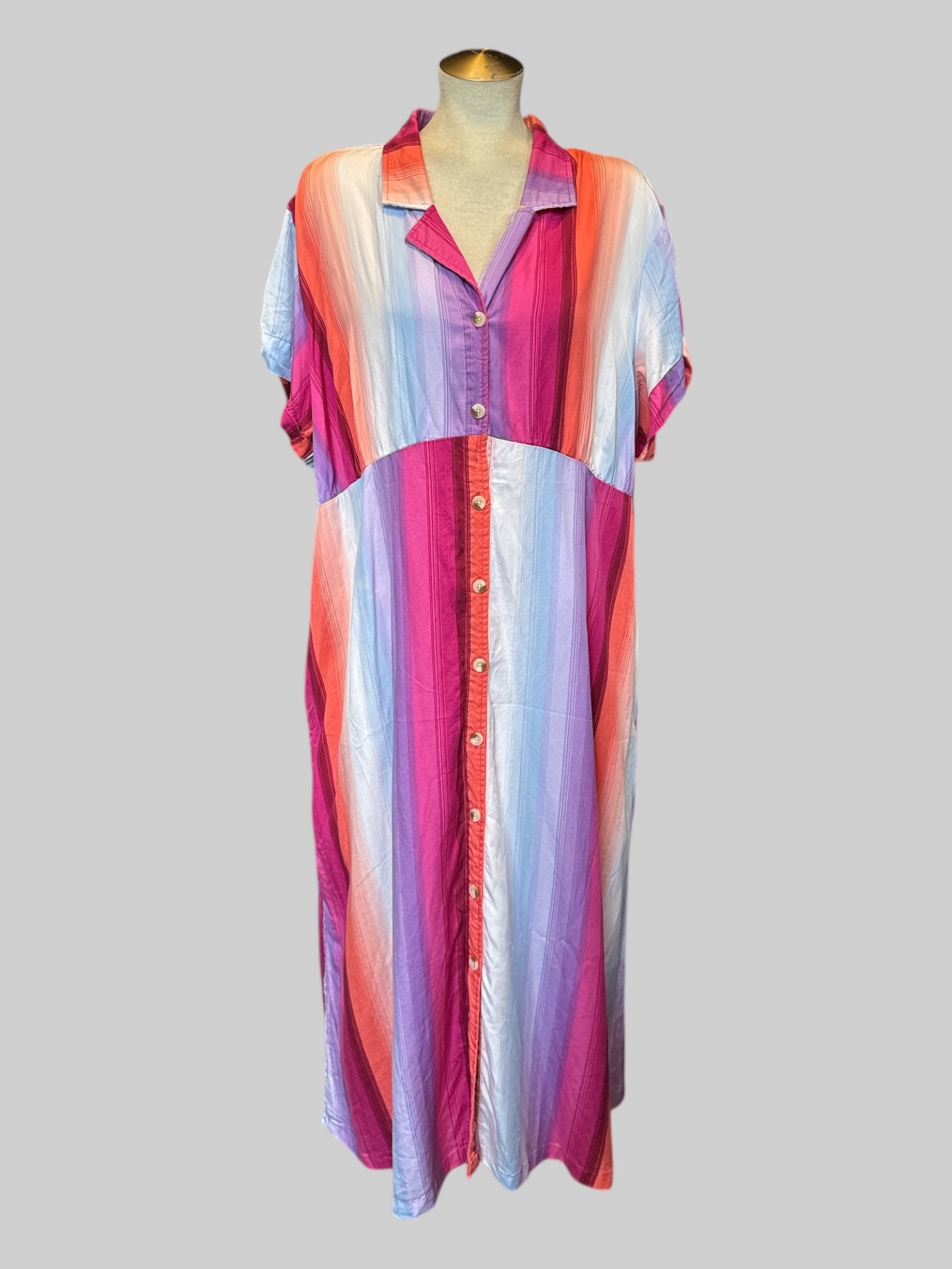 2X Flowy multicolor striped button up dress
