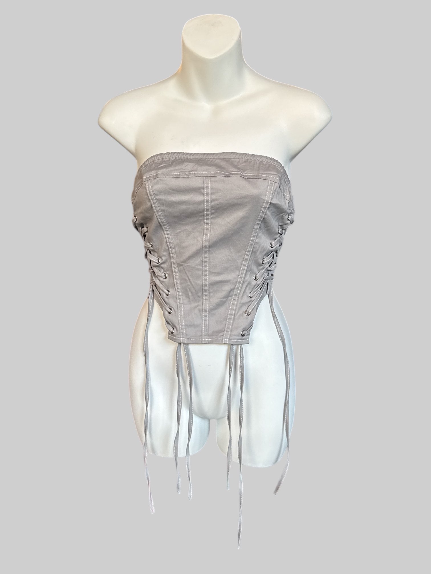 XS NWT gray zip up corset style top with lace up sides