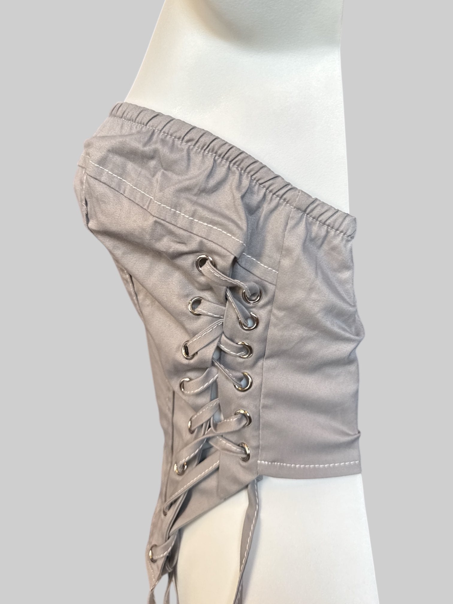 XS NWT gray zip up corset style top with lace up sides