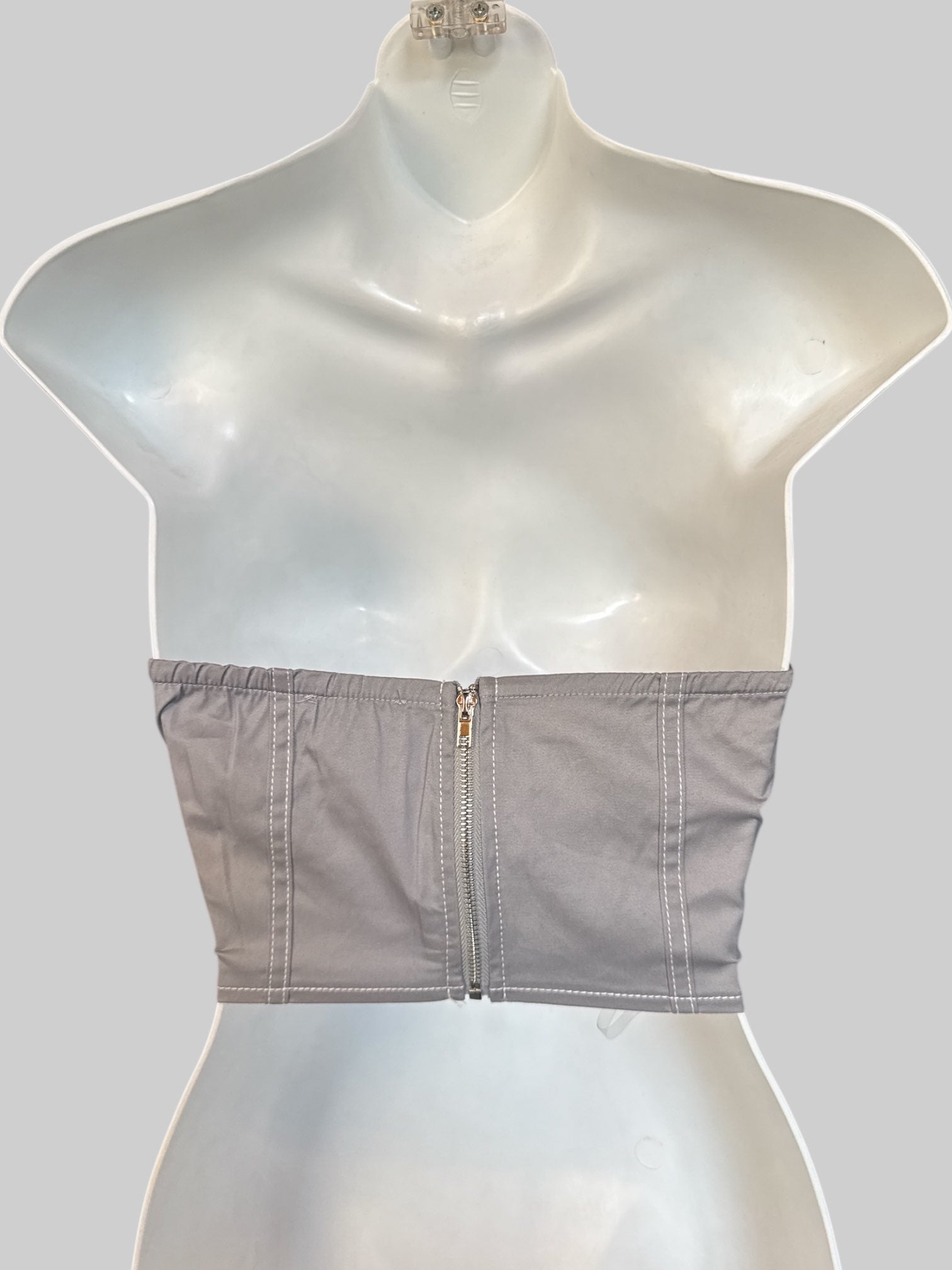 XS NWT gray zip up corset style top with lace up sides