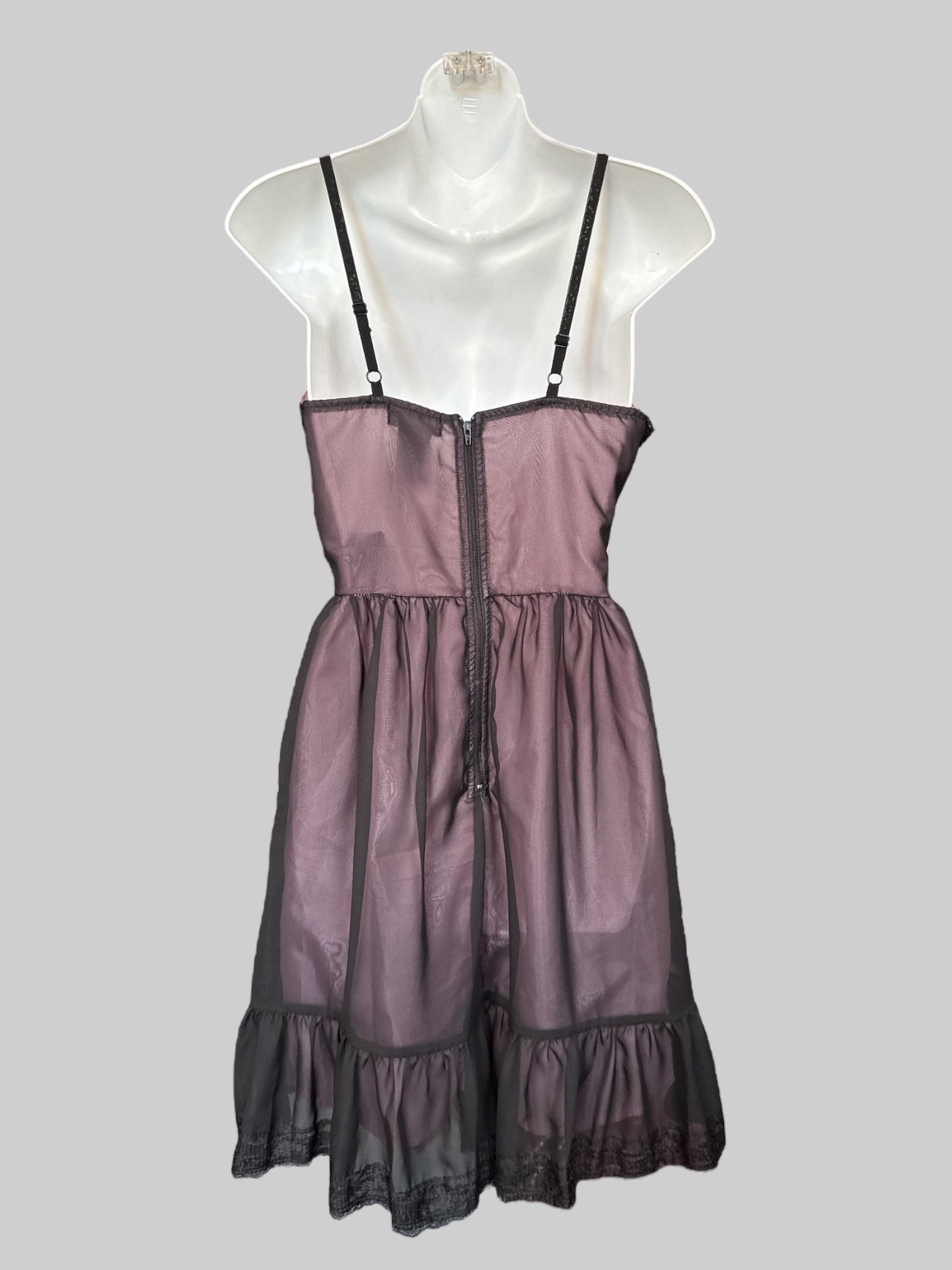 XS Pink dress with black sheer overlay and lace details