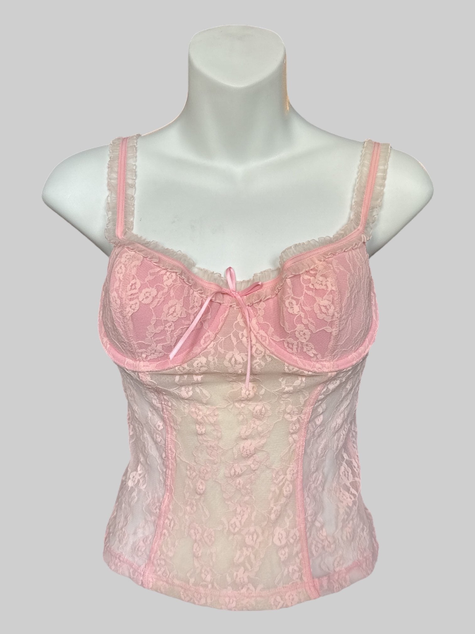 S Light pink lingerie top with floral lace