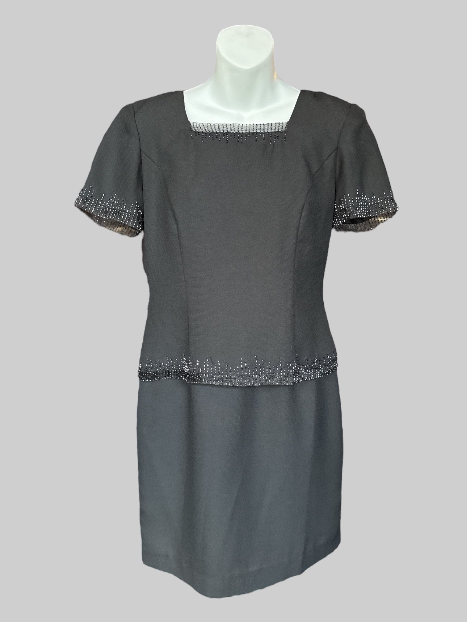 S VTG black dress with beading and slightly sheer sleeves