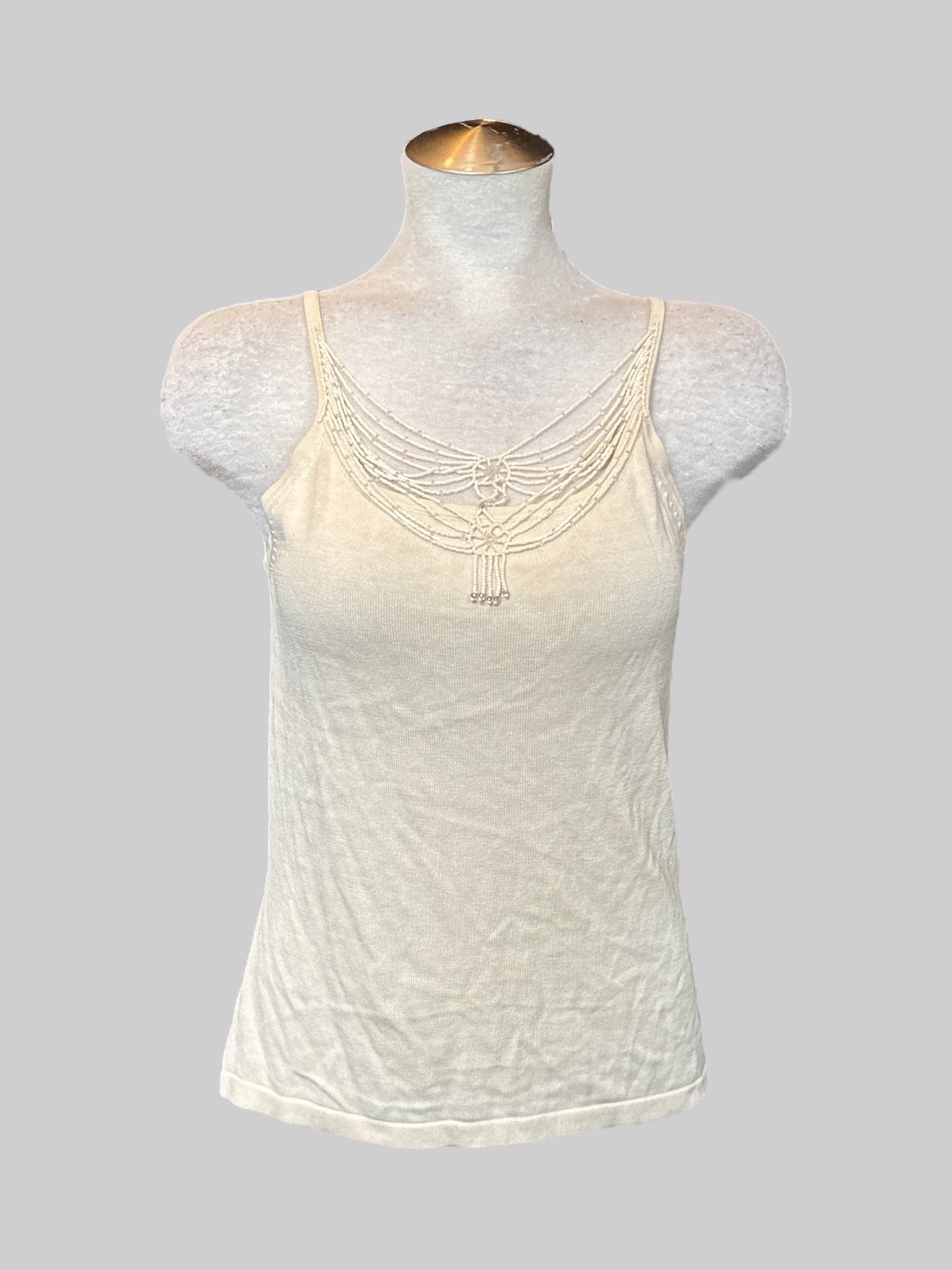 M Vintage off-white tank top with beating on neckline