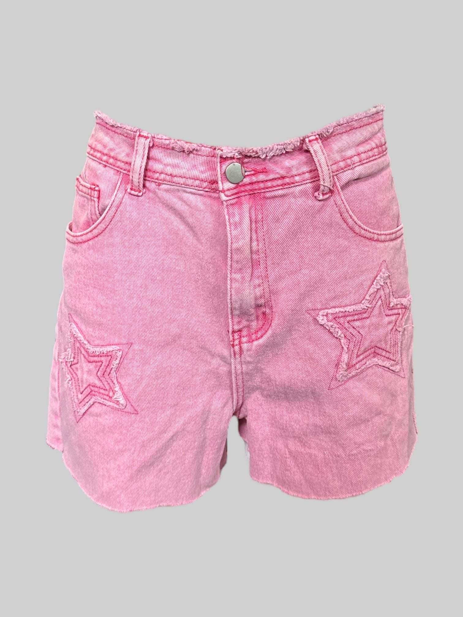 M Pink shorts with star embroidery on front and fringing