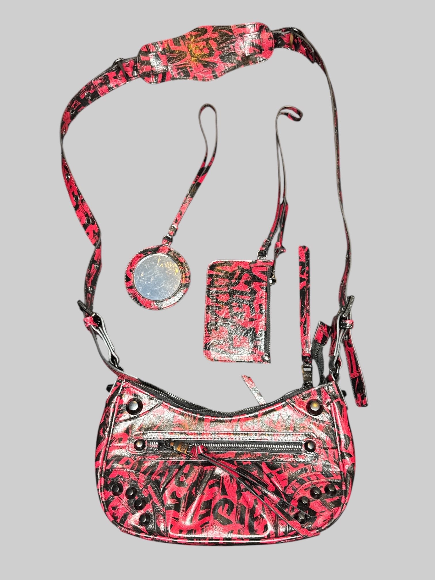 Rare Steve Madden Bglow-G black and red cross-body bag with wallet and mirror