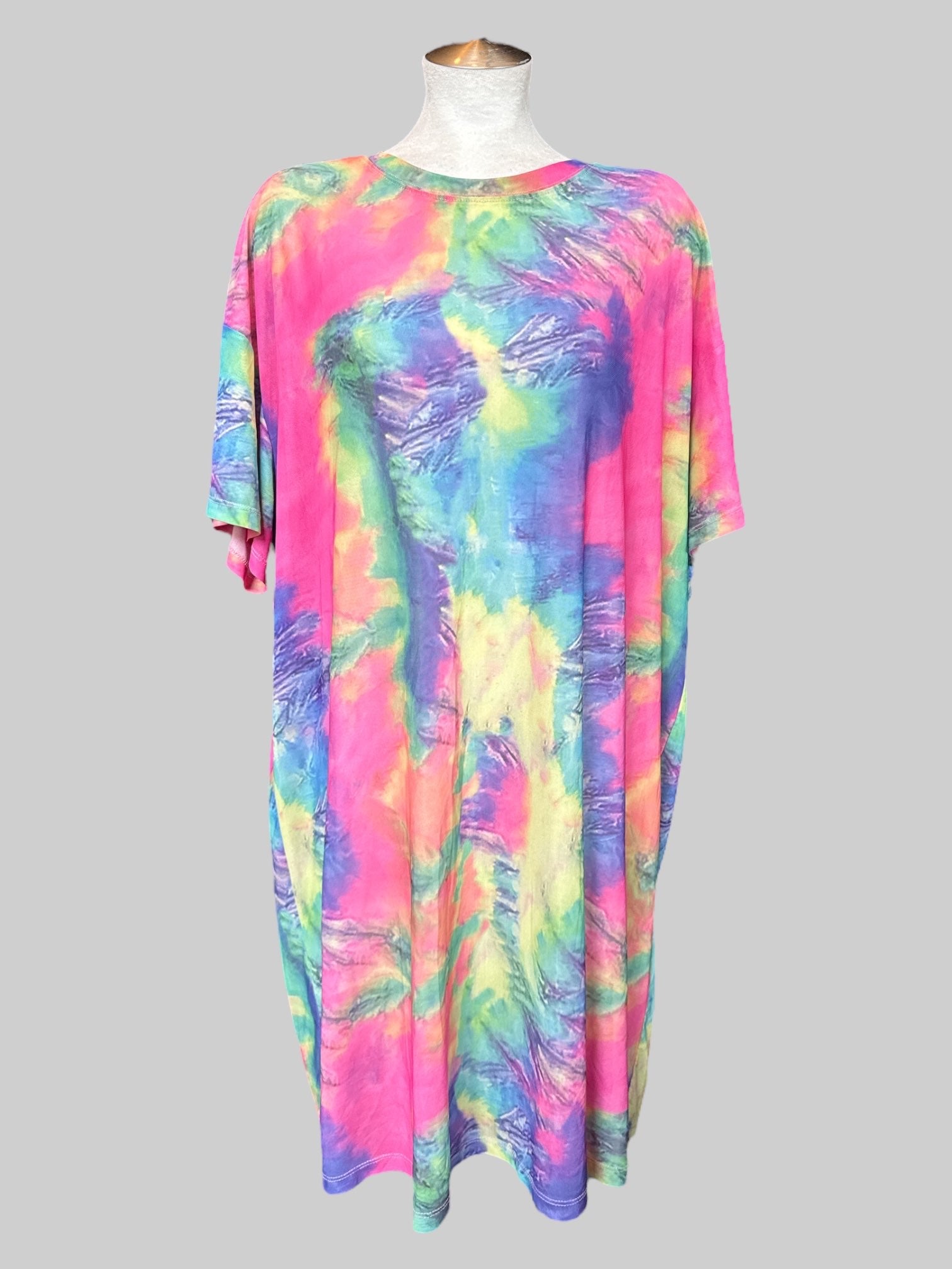 3X Flowy sheer multicolor tie dye dress