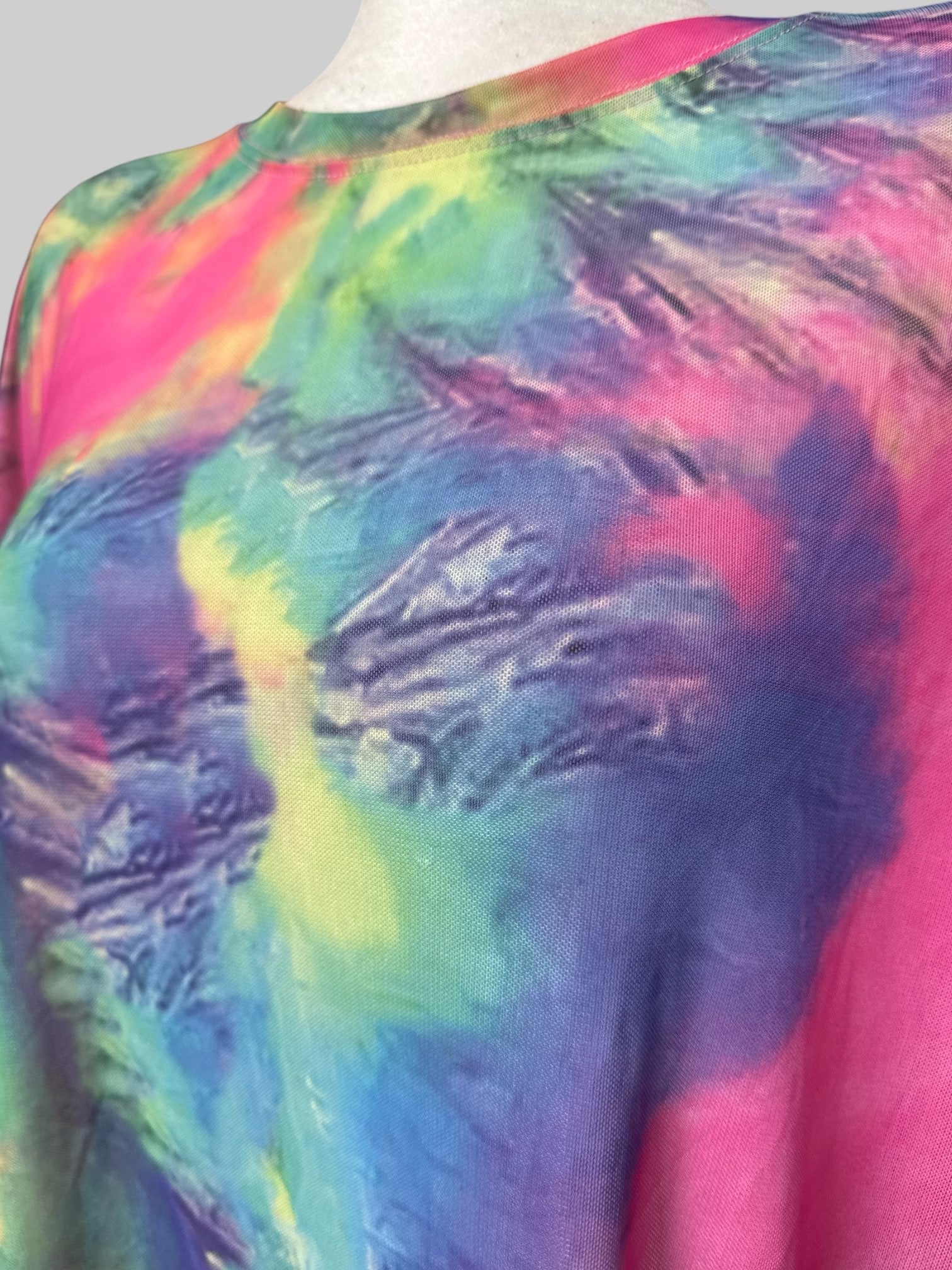 3X Flowy sheer multicolor tie dye dress