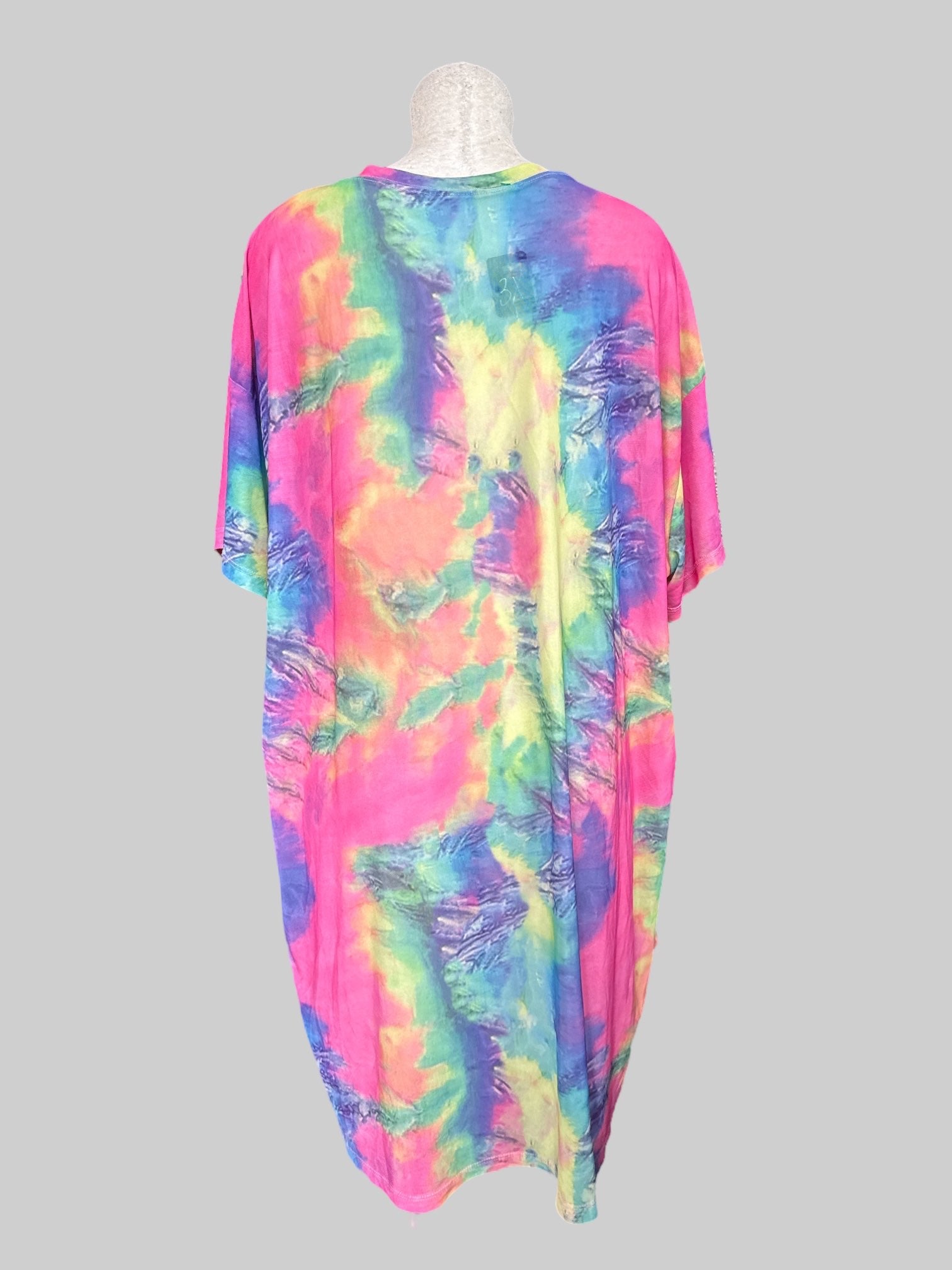 3X Flowy sheer multicolor tie dye dress