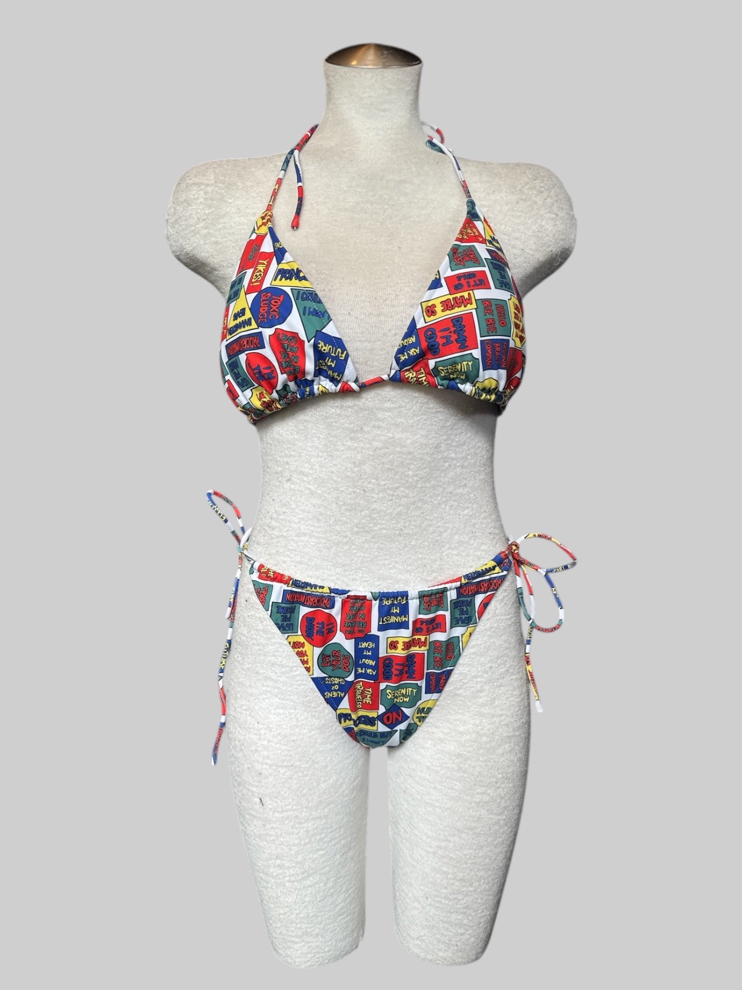 2X Two piece string bikini set with geometric pop art signs
