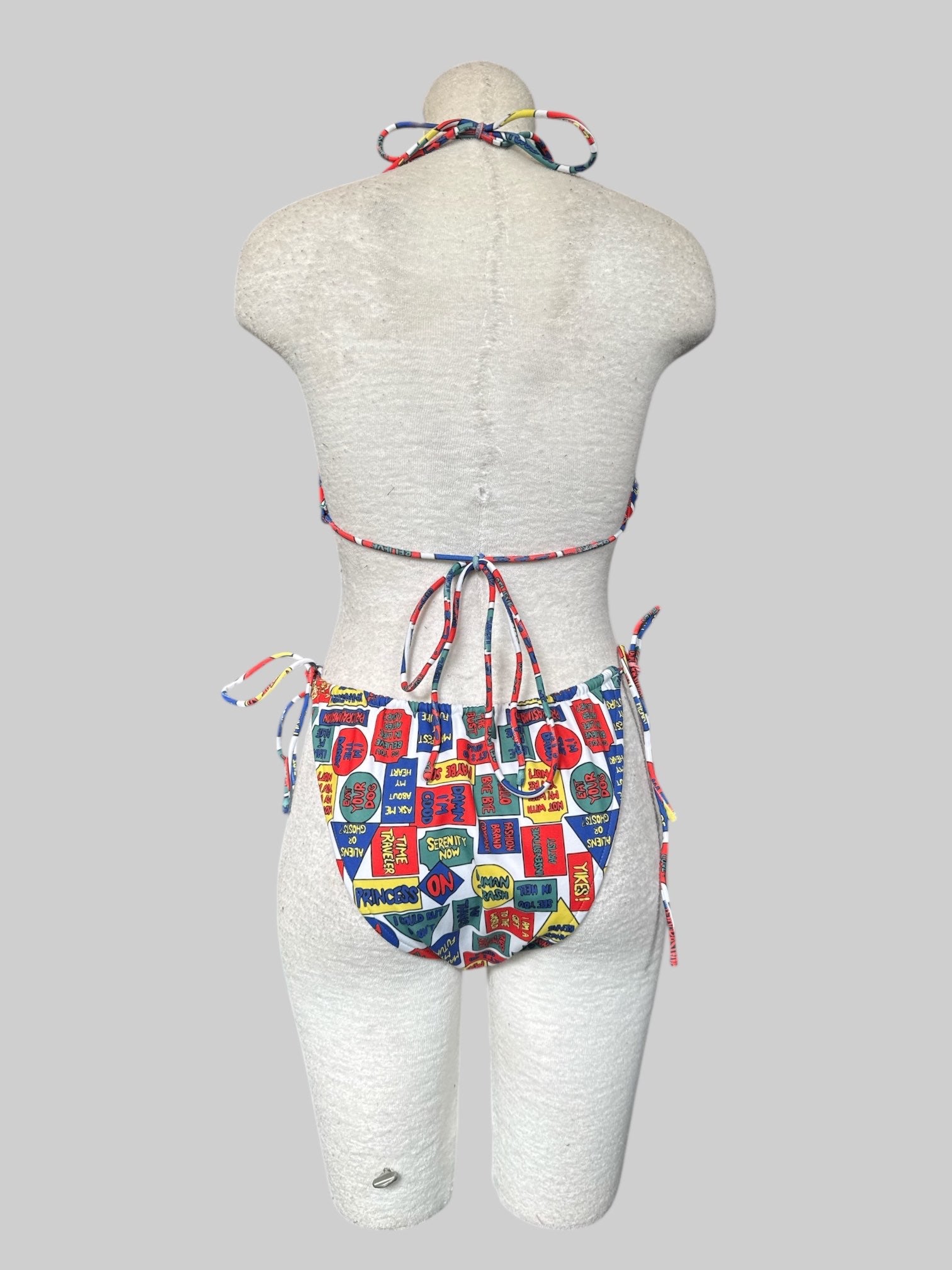 2X Two piece string bikini set with geometric pop art signs