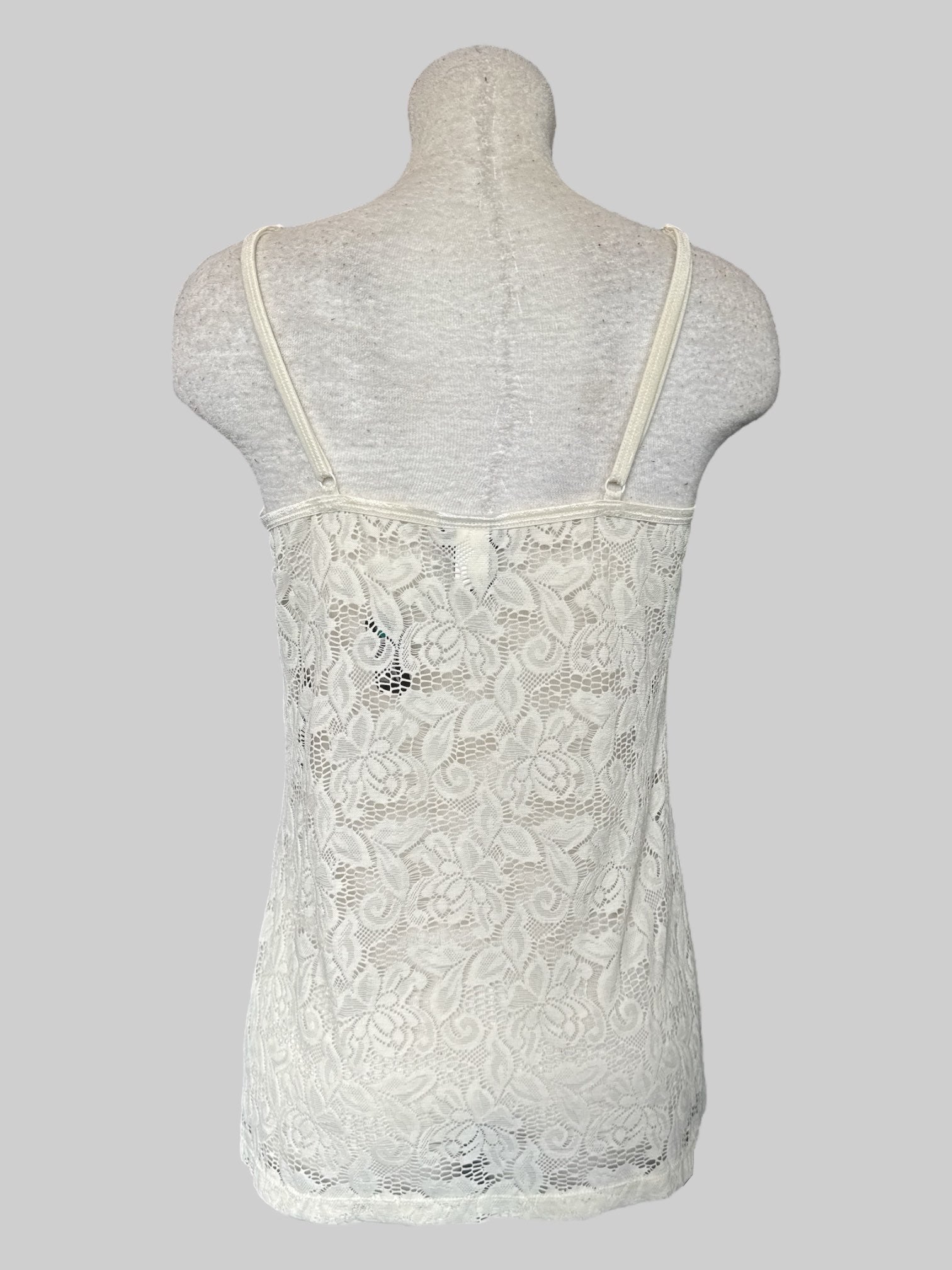 1X Off white sheer lace floral sleeveless top