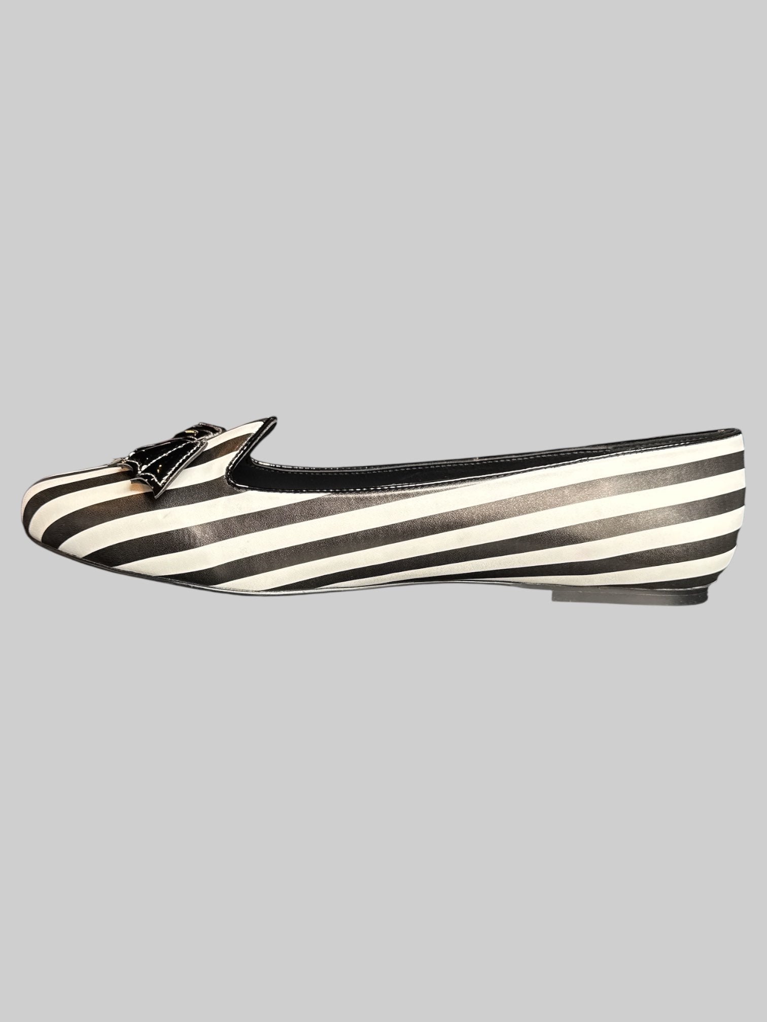 Size 13US black and white striped shoes with vinyl bats on toes