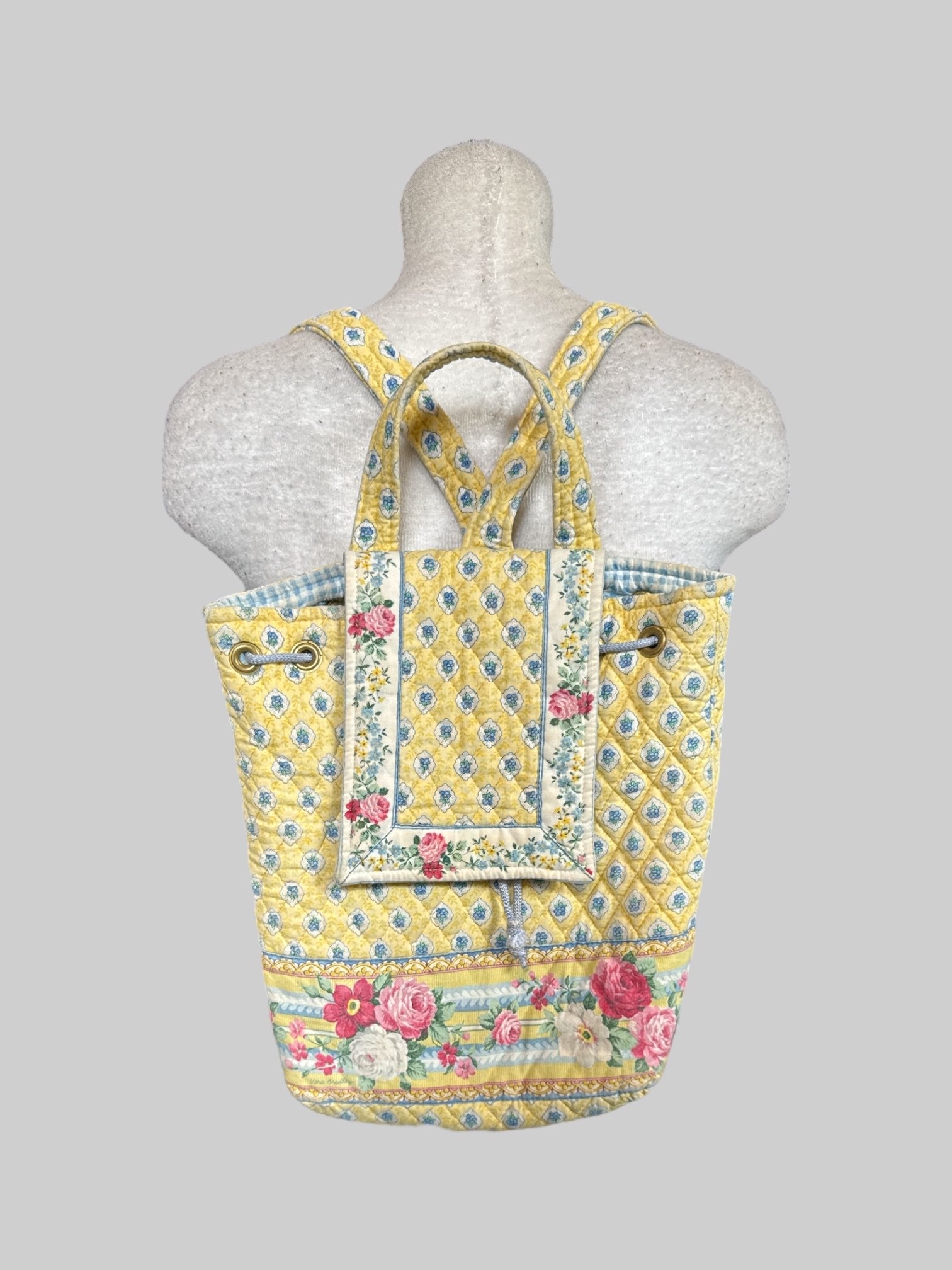 Vintage 90s quilted multicolor satchel backpack with drawstring closure