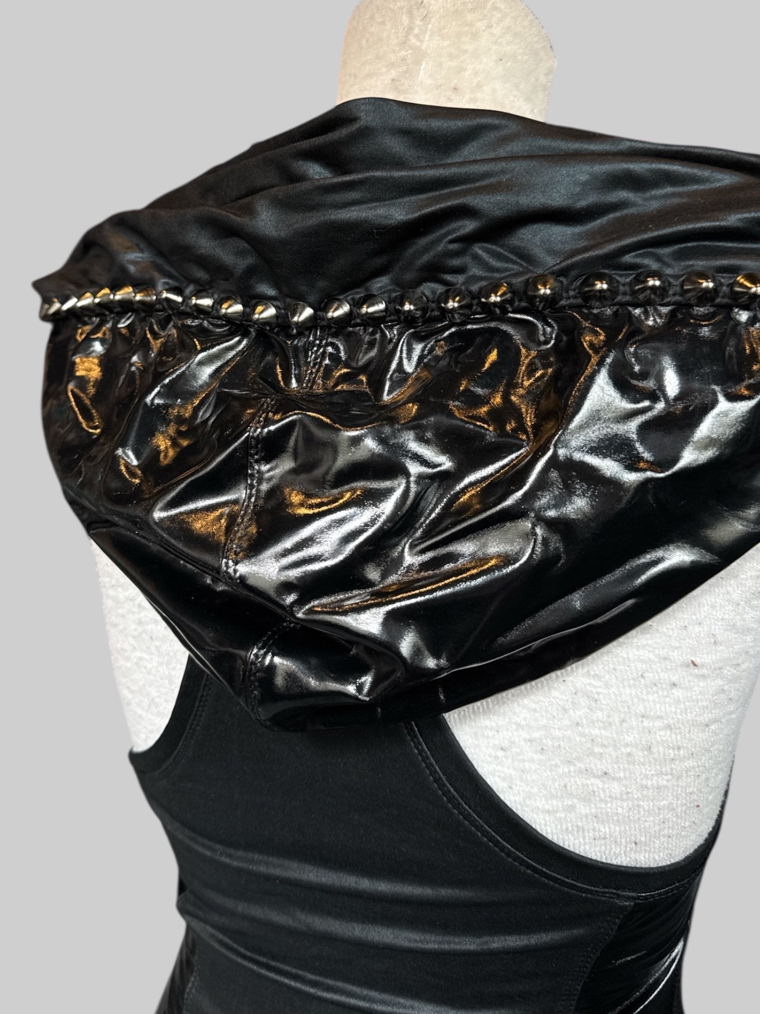 S Toxic Vision black label pentagram studded bodysuit with studded oversized hood