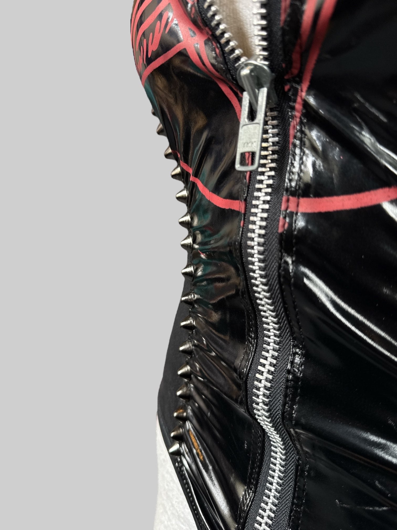 S Toxic Vision black label pentagram studded bodysuit with studded oversized hood