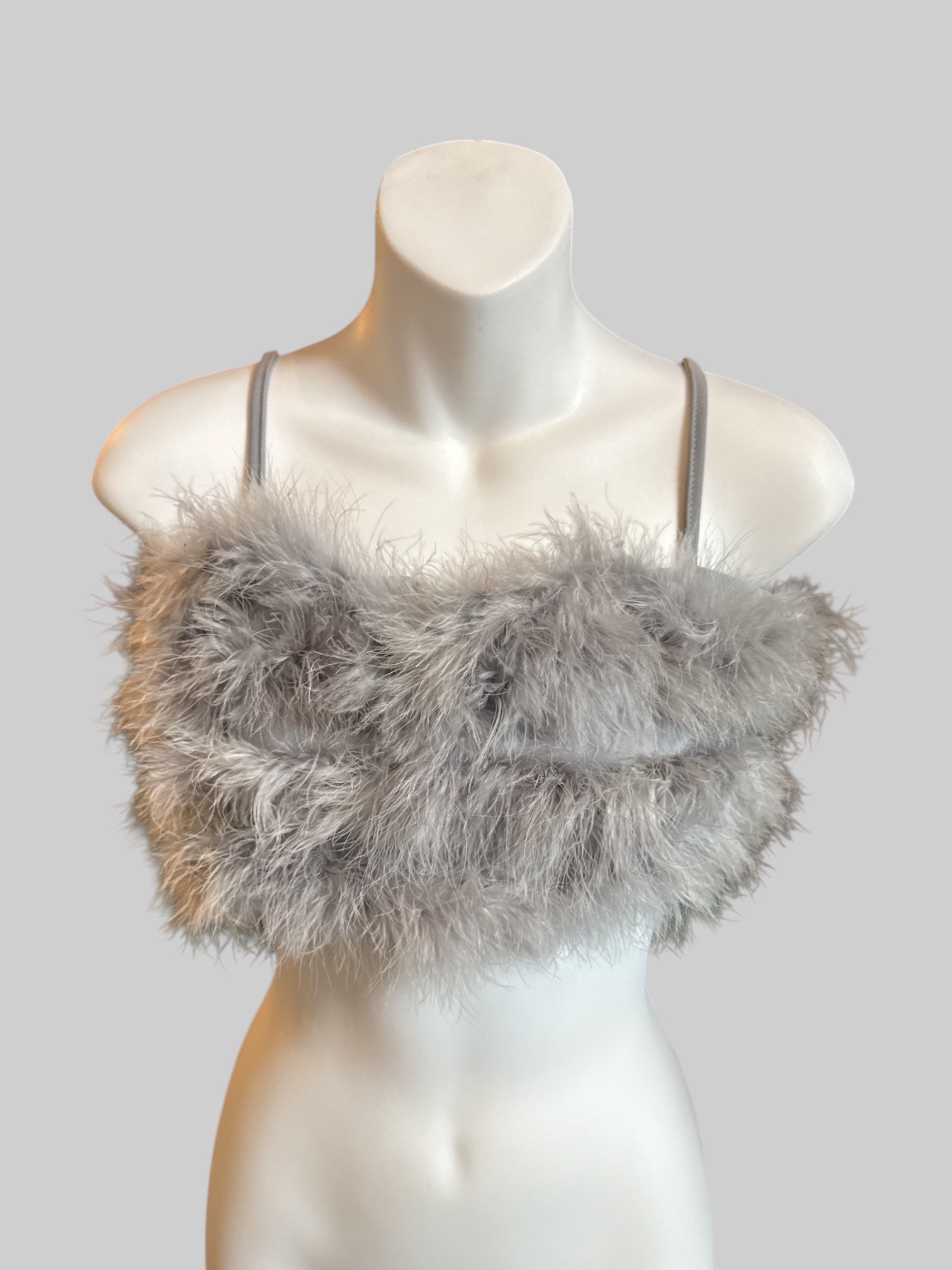 M Grey stretchy feather crop top