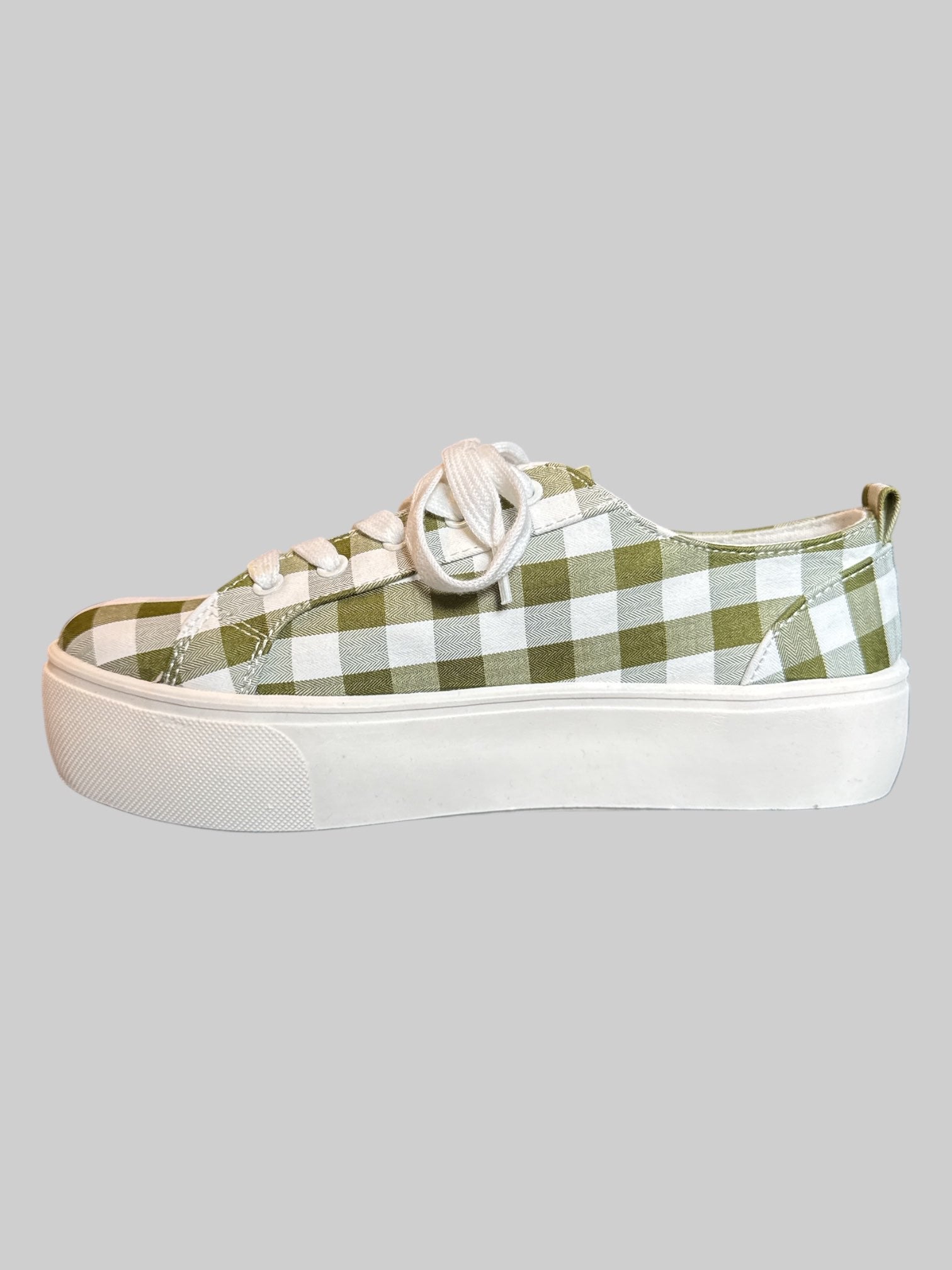 Size 7 1/2 green and white gingham platform sneakers