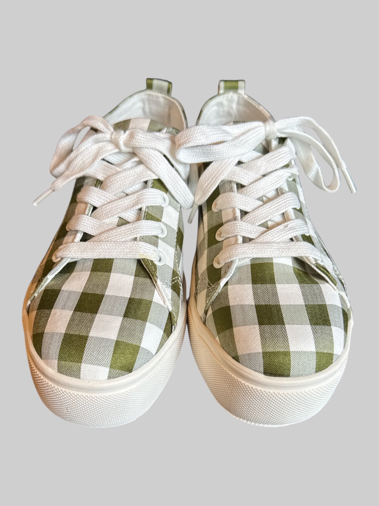 Size 7 1/2 green and white gingham platform sneakers