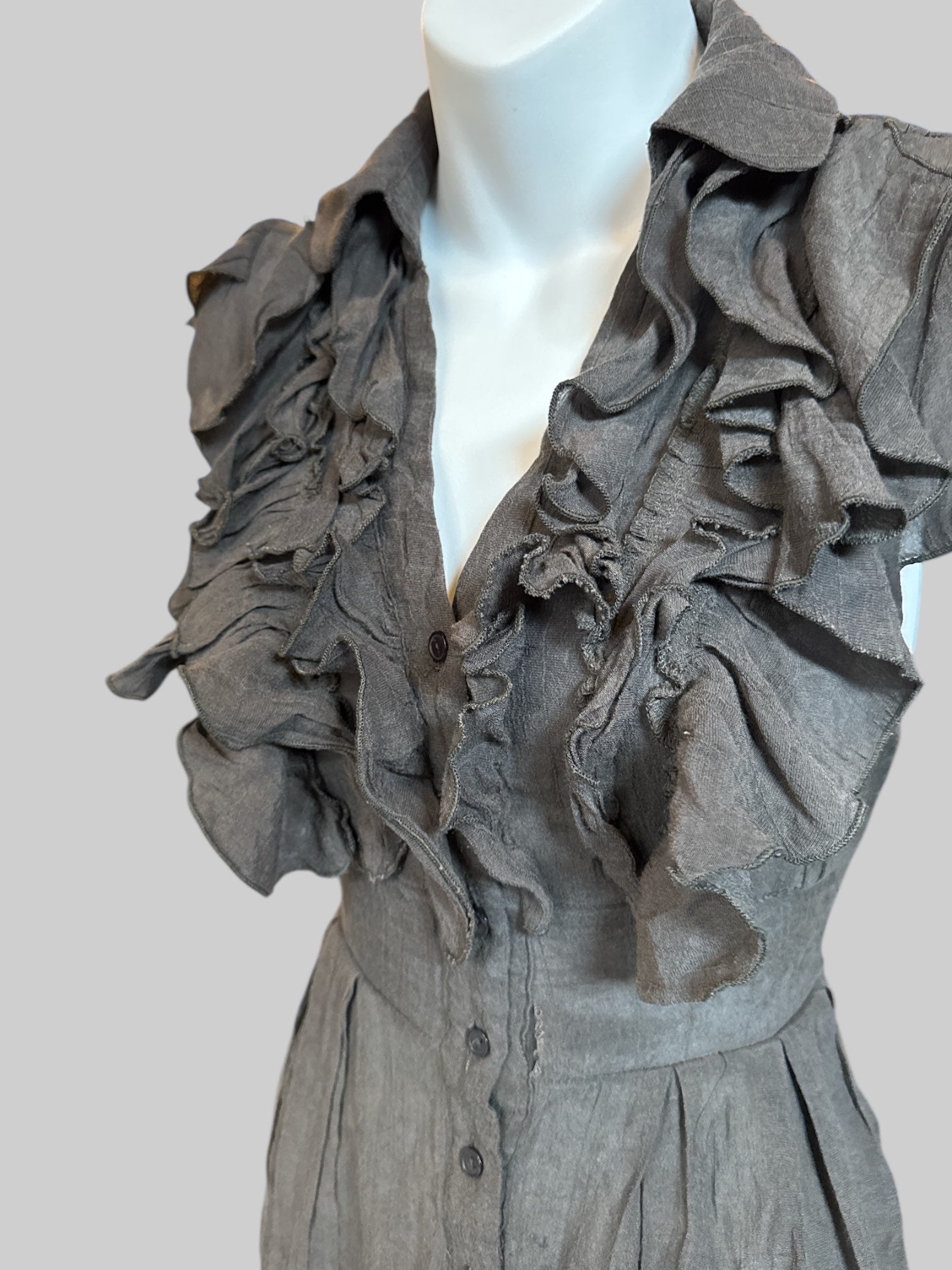 M Grey lightweight mini dress with ruffle chest and belt loops