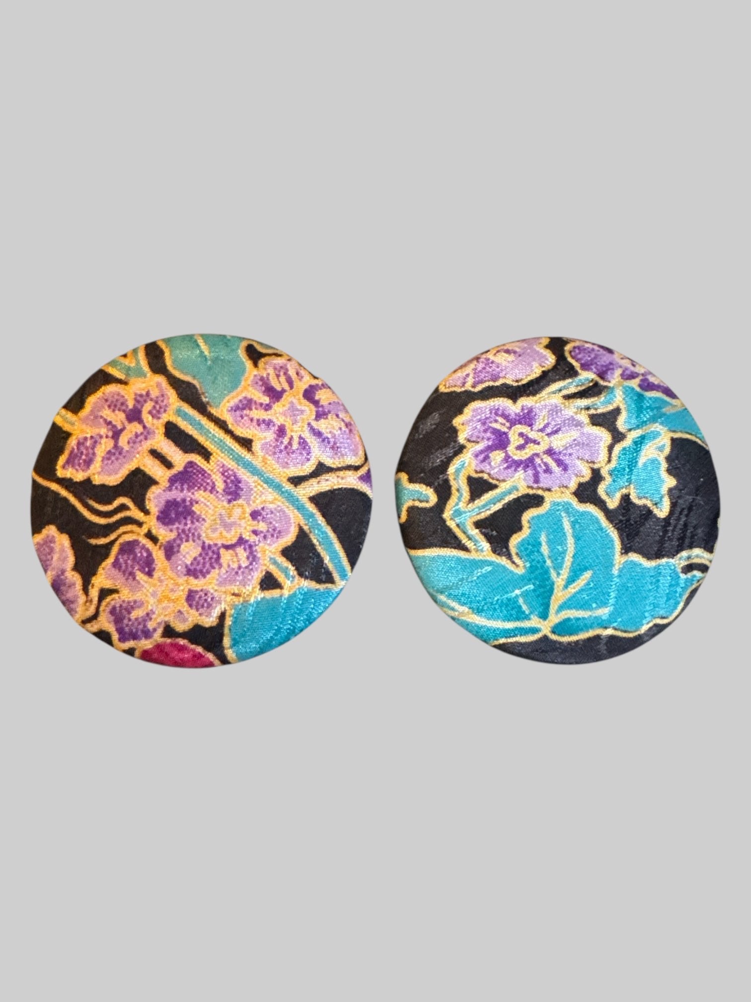 Black floral fabric earrings