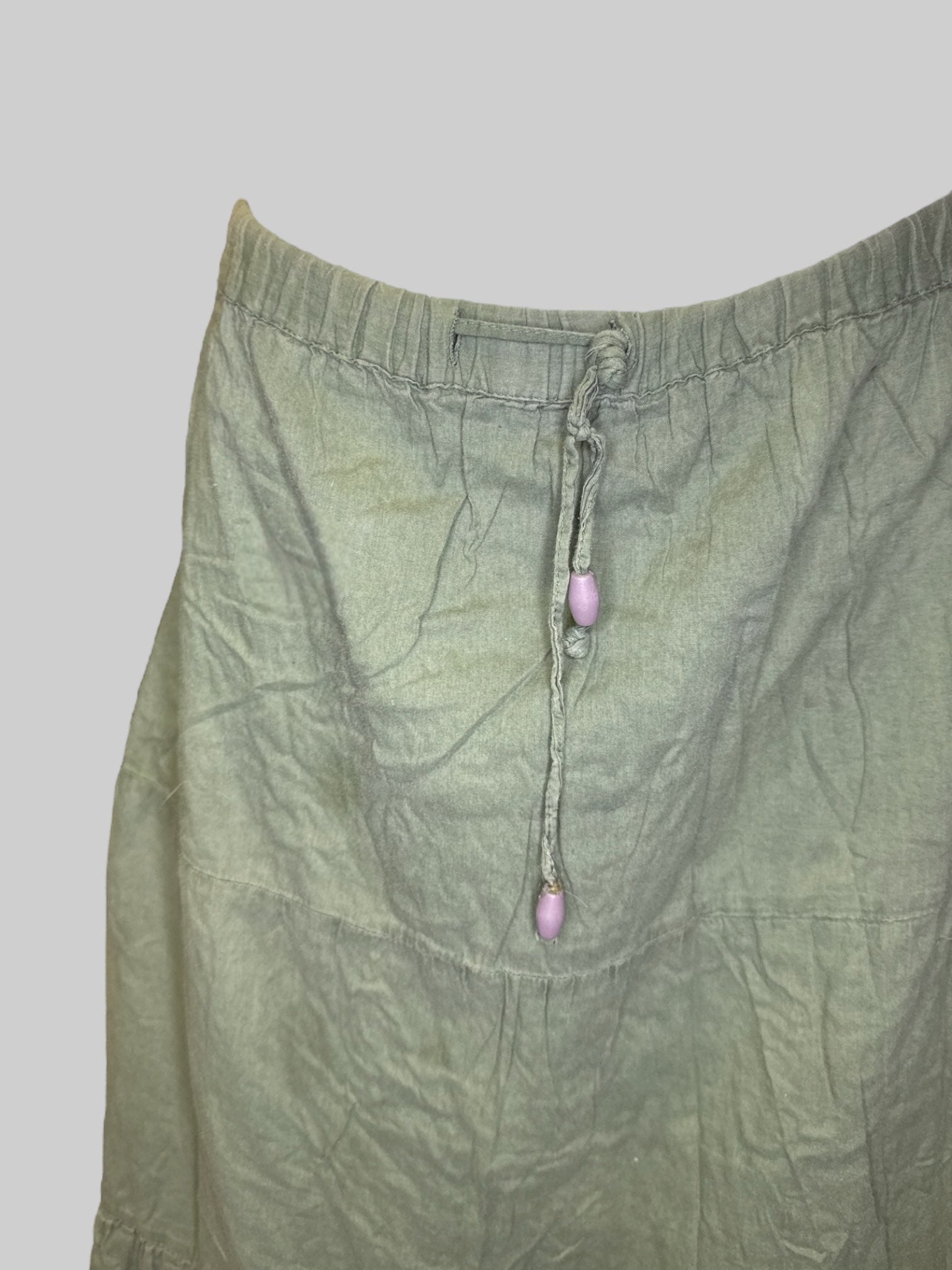2X Sage green tiered skirt with drawstring