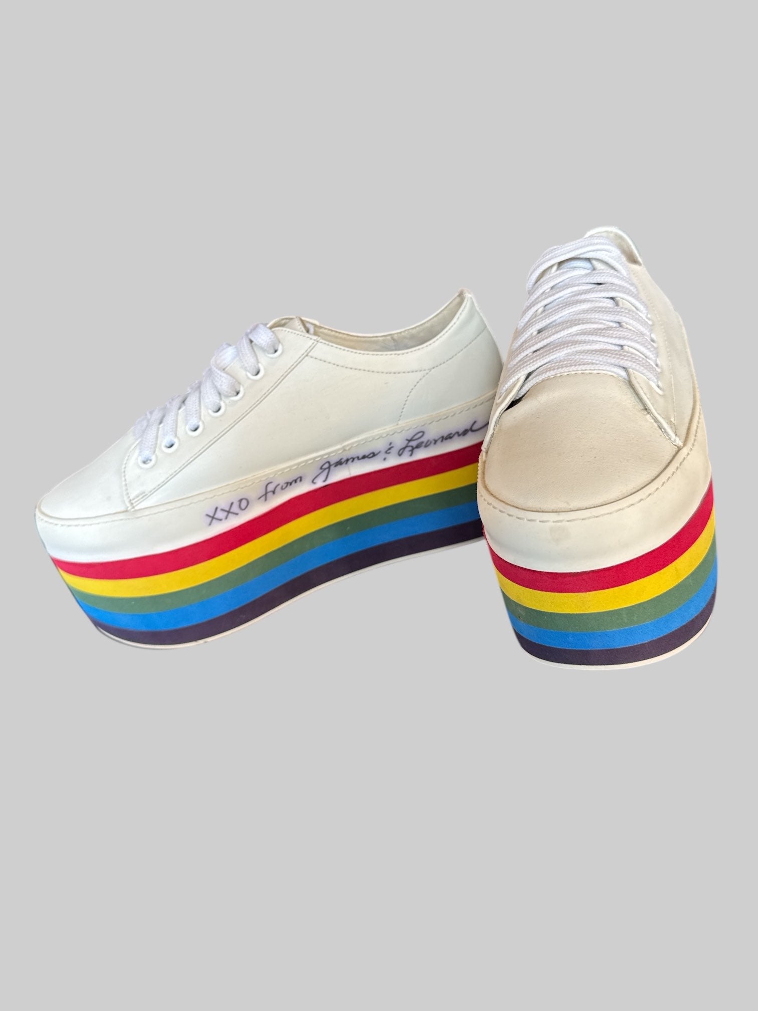 Size 8.5M Jeffrey Campbell rainbow platform sneakers, signed