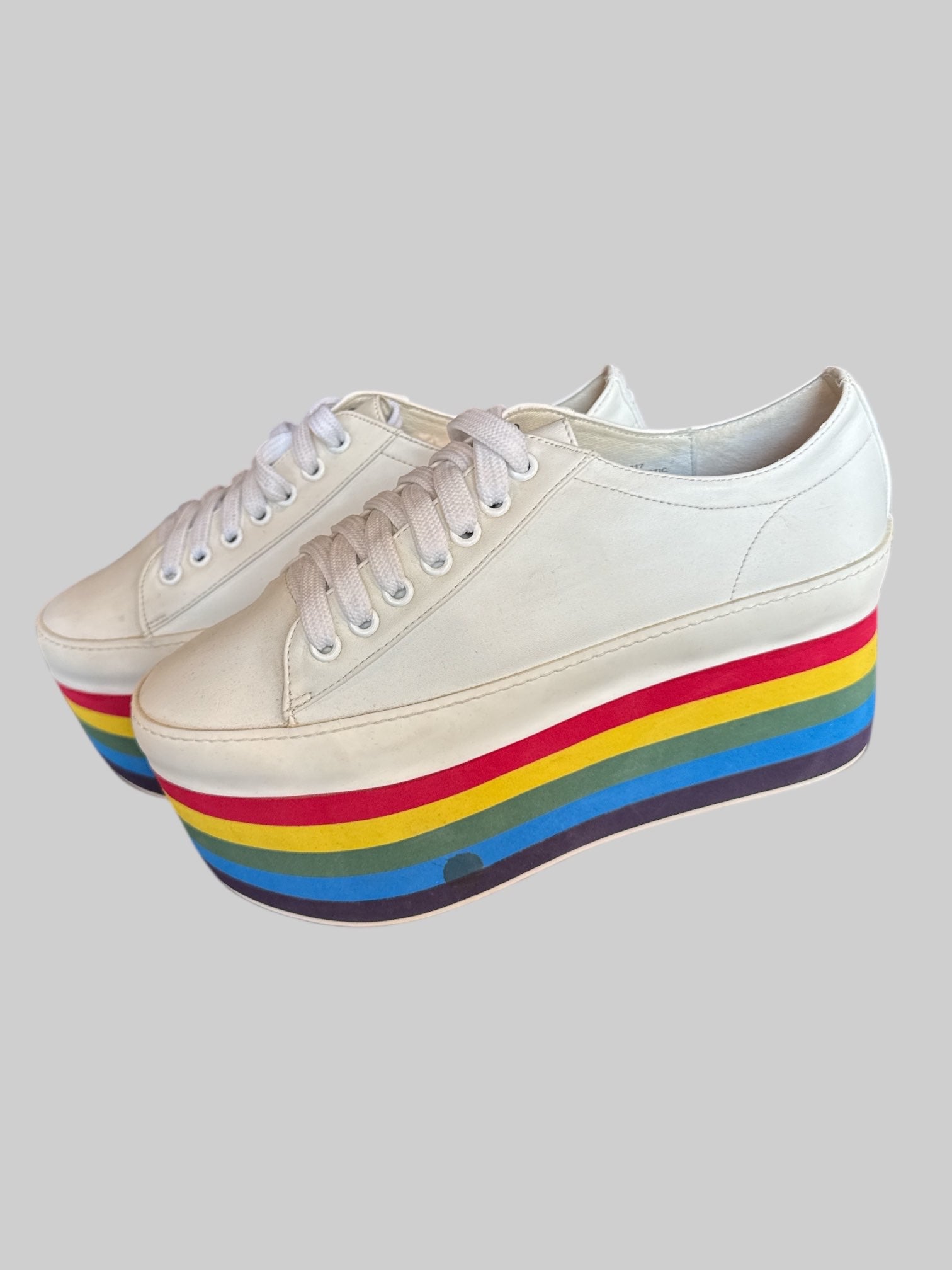 Size 8.5M Jeffrey Campbell rainbow platform sneakers, signed
