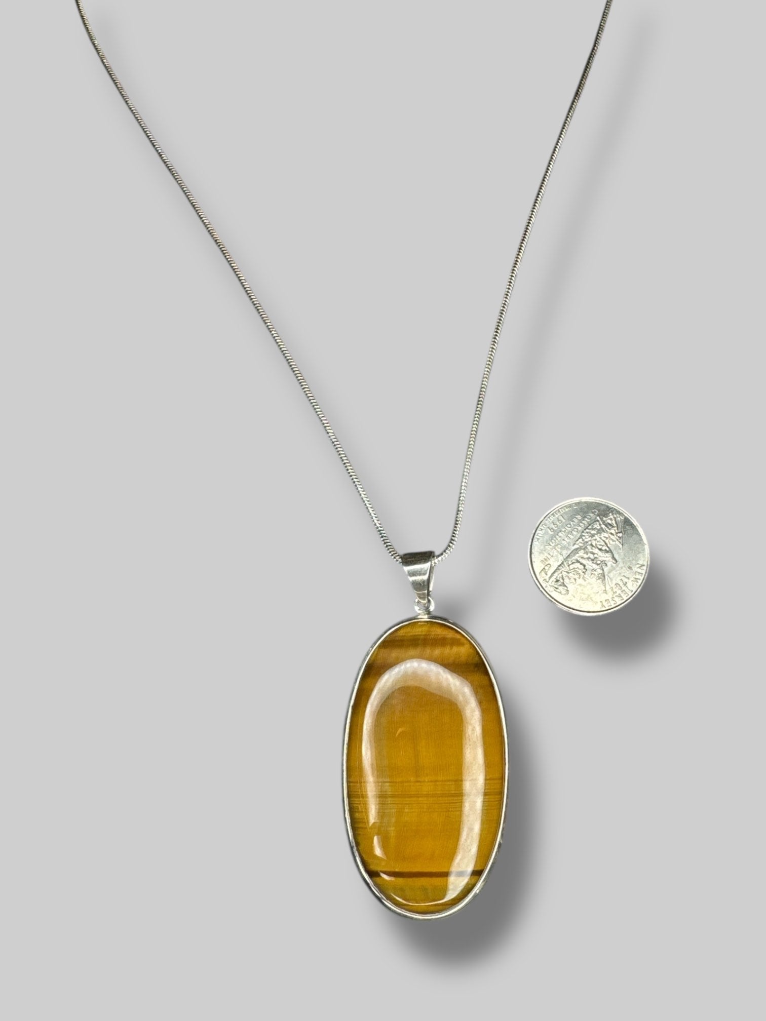 925 sterling silver necklace with oversized tigers eye