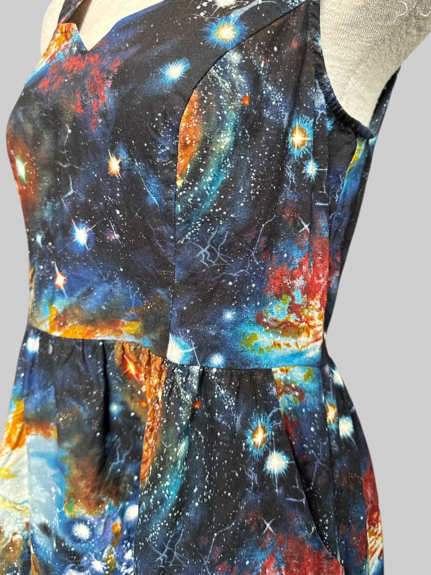 M ModCloth galaxy print fit and flare dress with back zipper