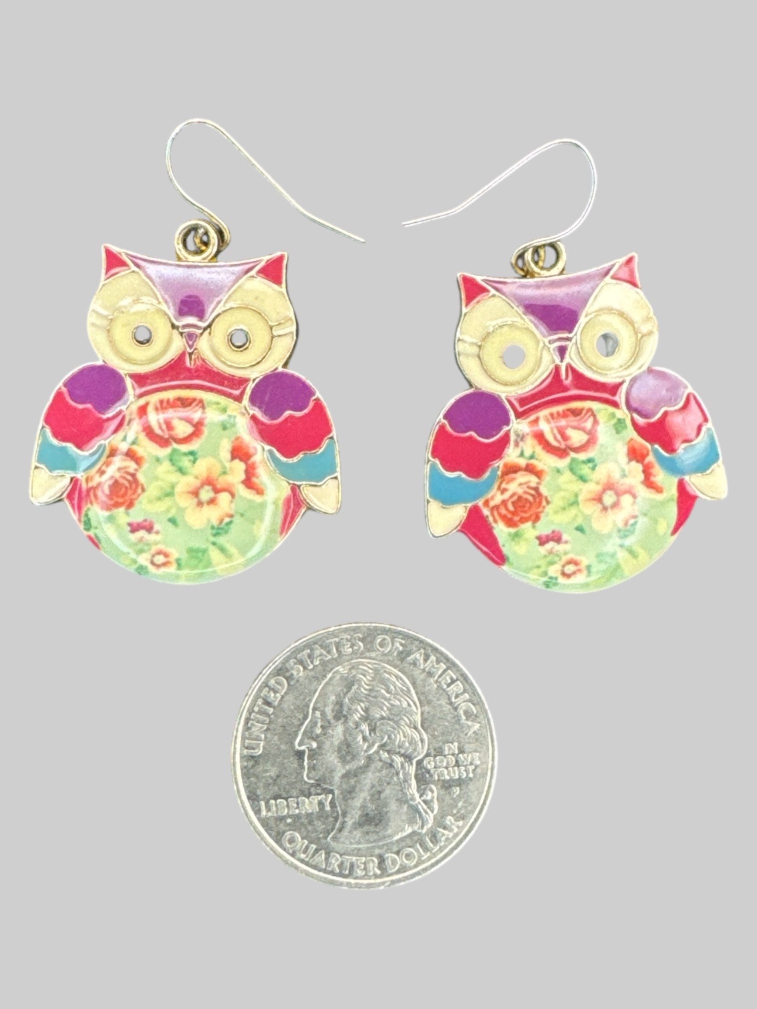 Multicolor owl earrings with floral belly