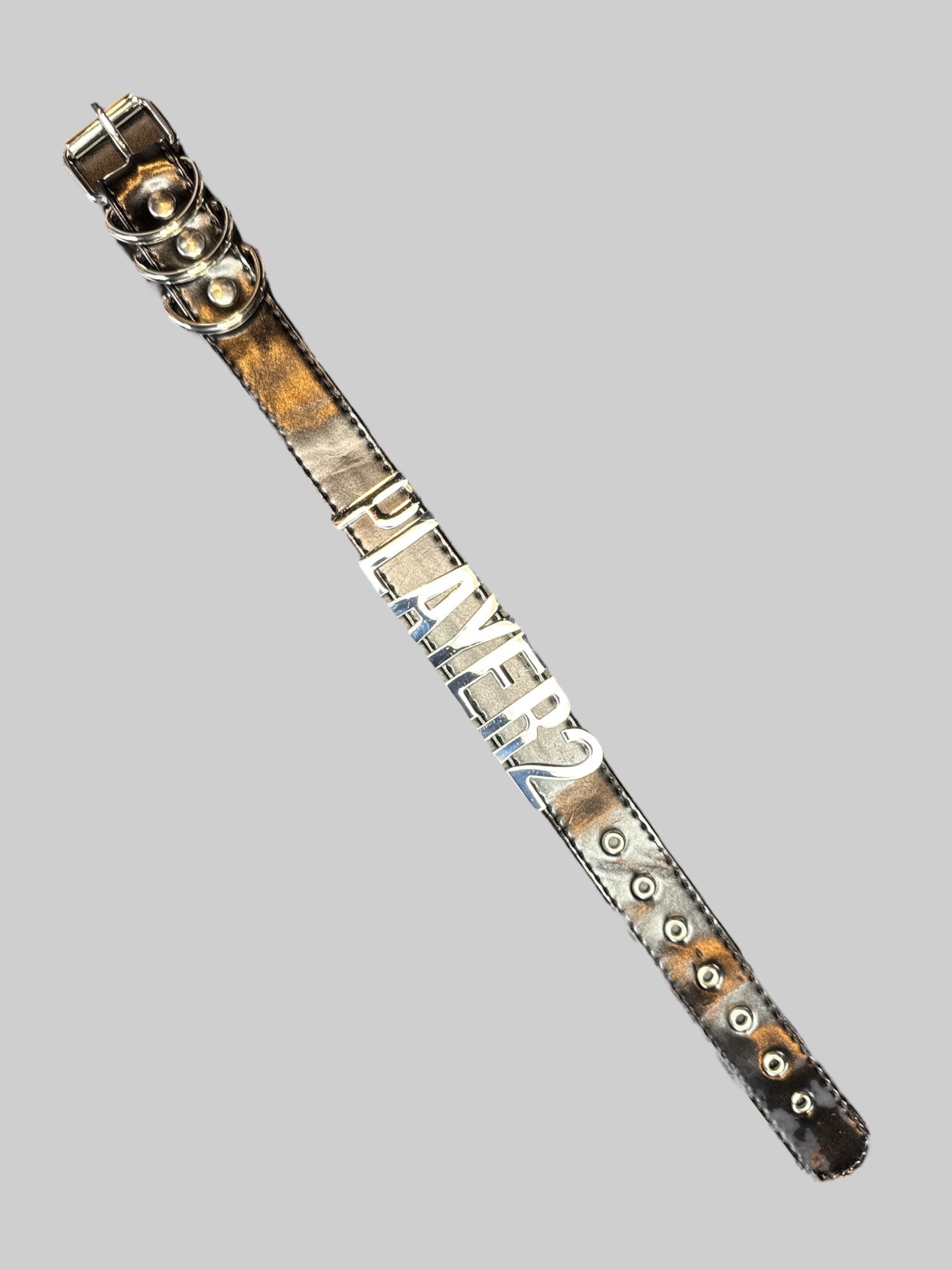Black pleather thick choker with metal “Player 2” letters