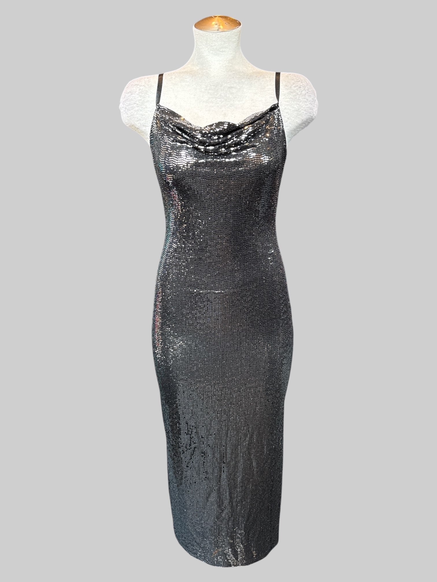 L Black body con sleeveless maxi dress with silver sequins