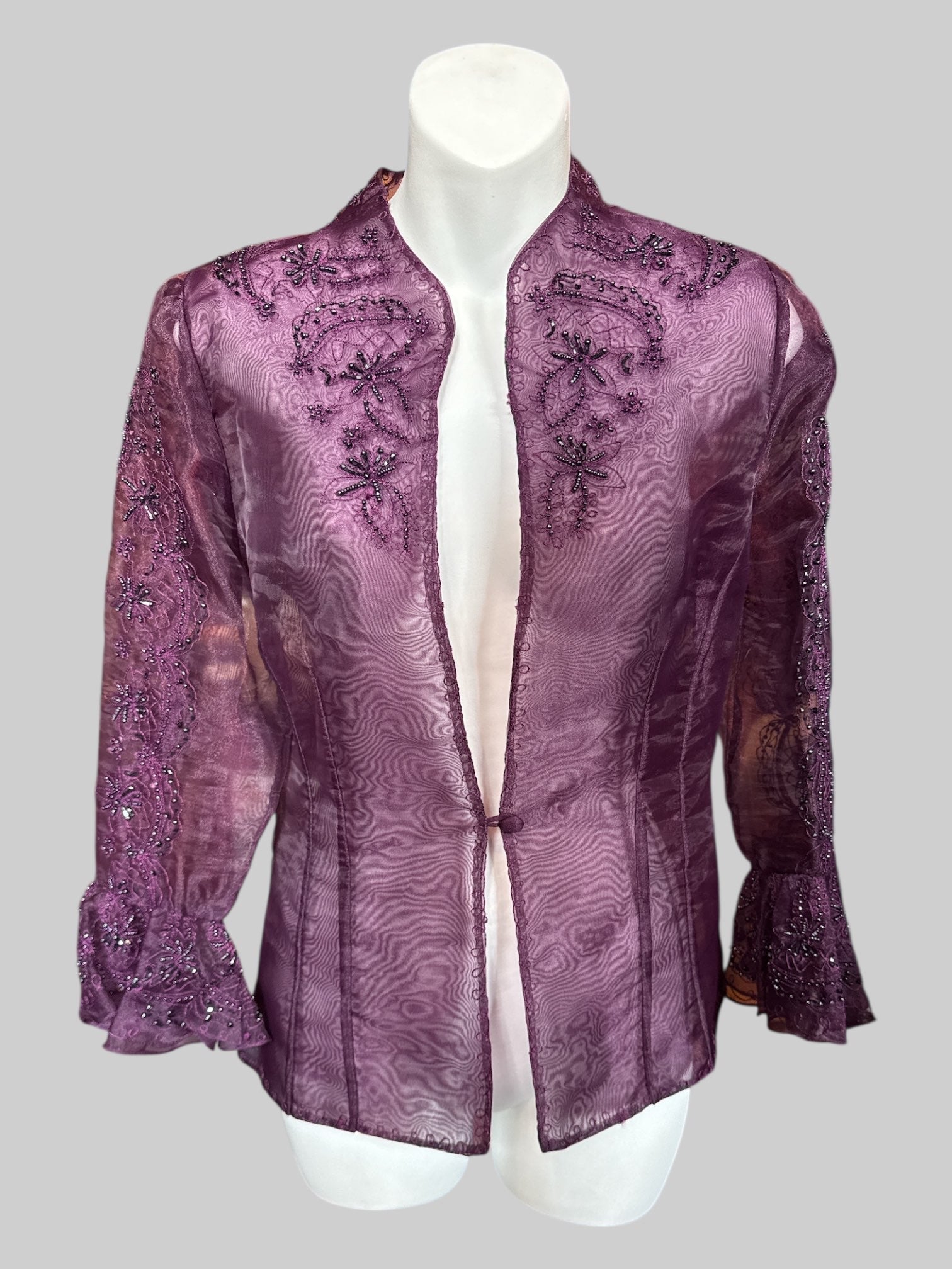 S Beautiful sheer purple jacket with beading and embroidery