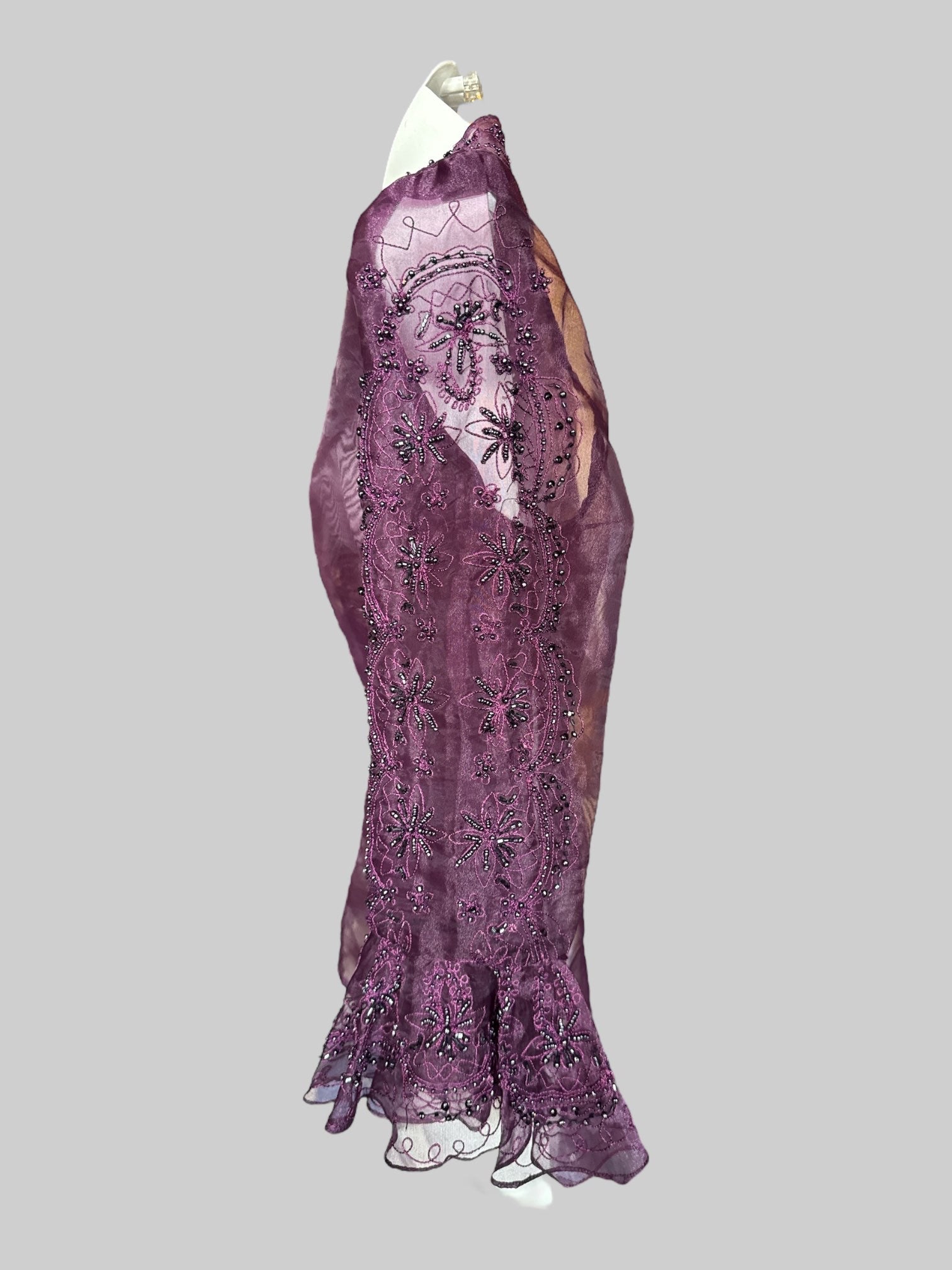 S Beautiful sheer purple jacket with beading and embroidery