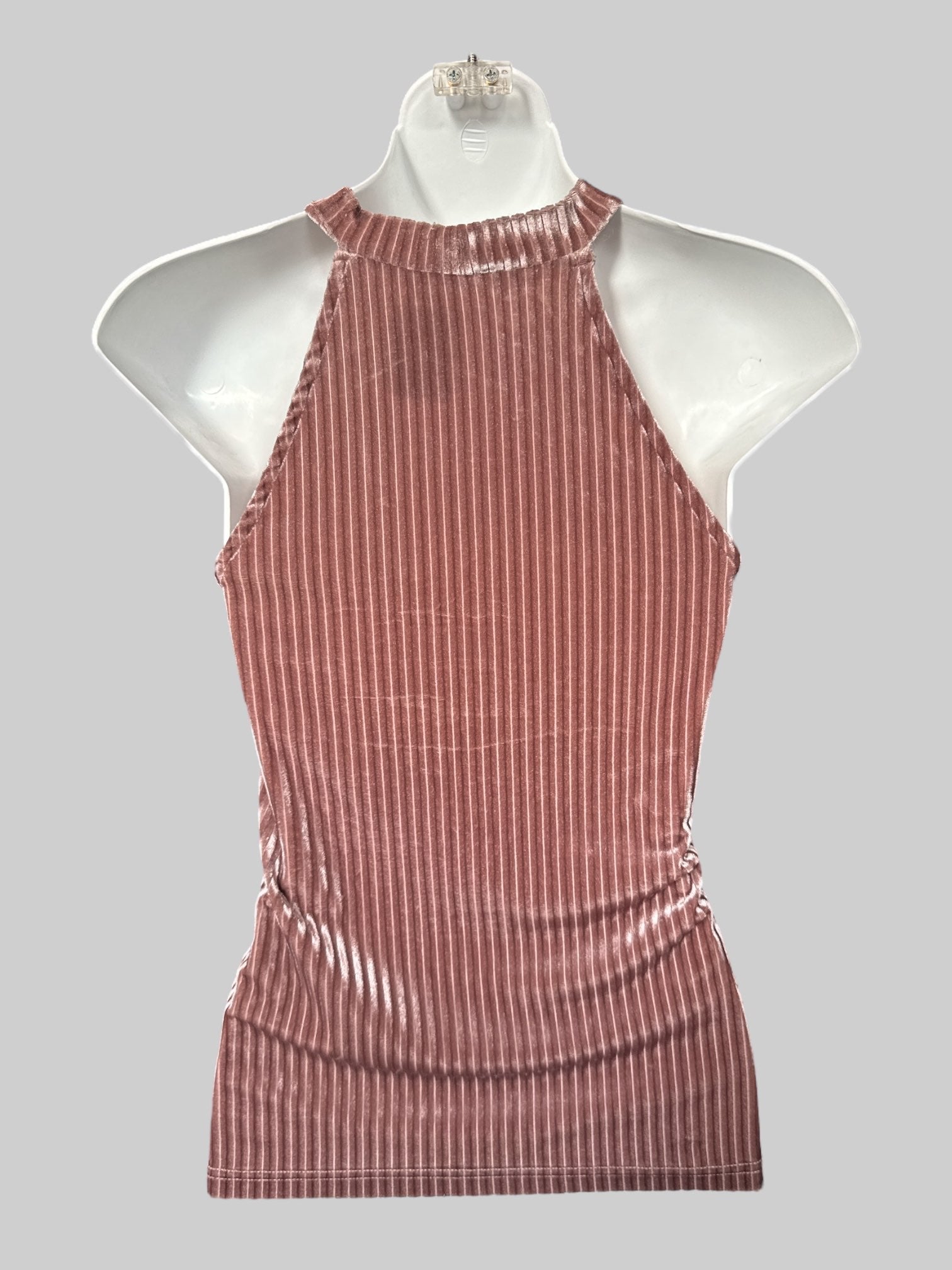 S Dusty rose ribbed velvet sleeveless top with mock neck