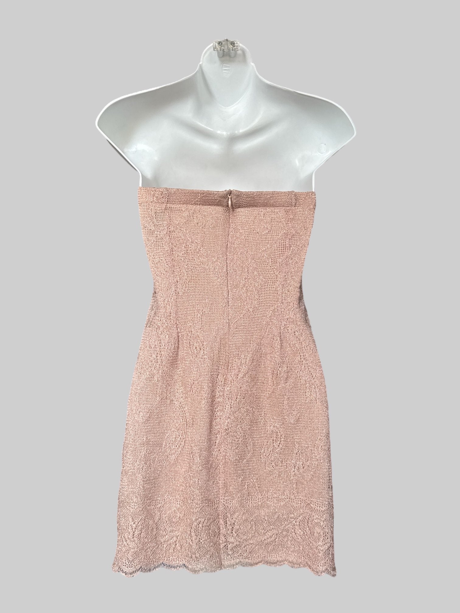 M NWT light pink strapless dress with gold tinsel and scallop trim hem