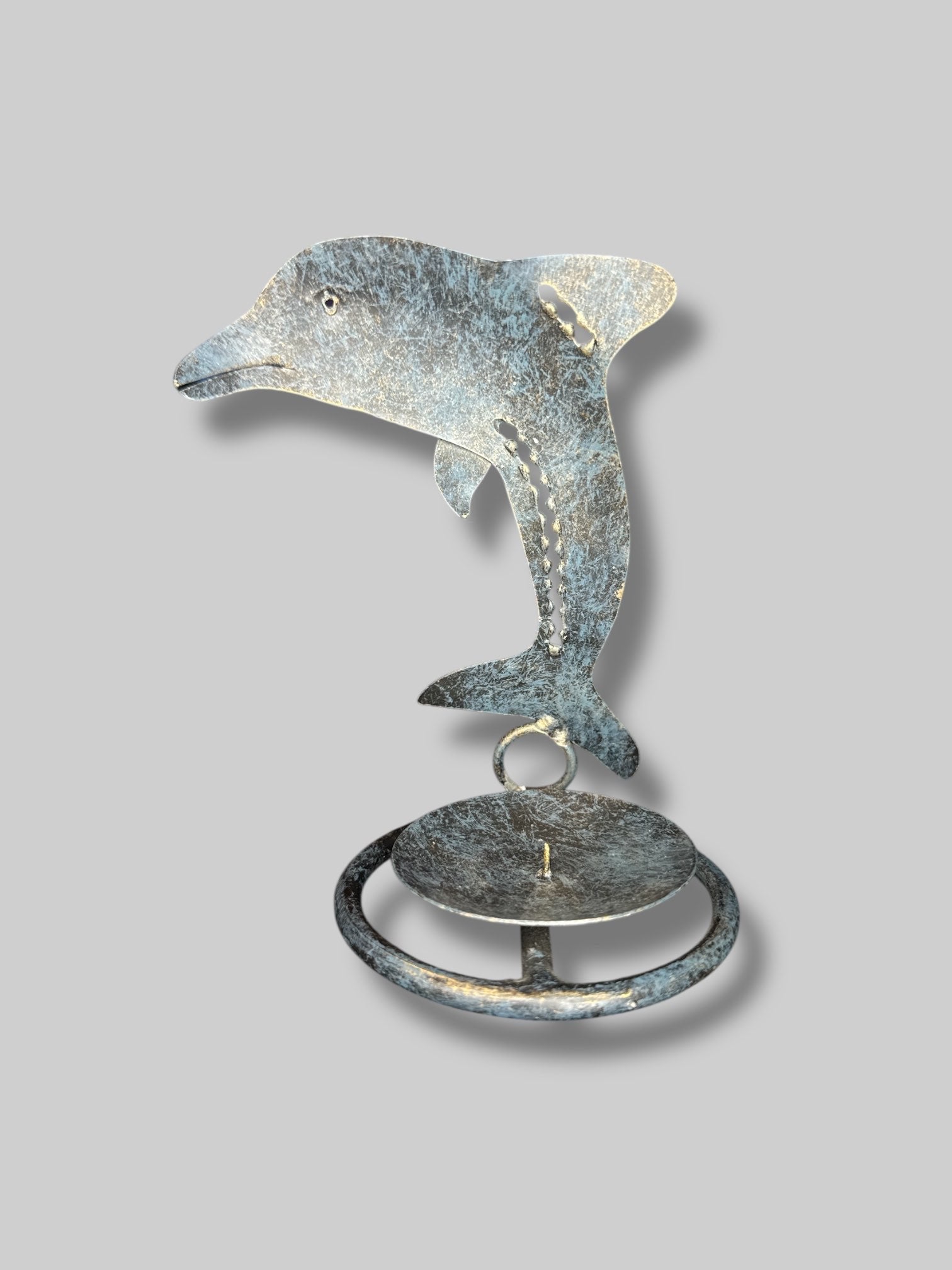 Vintage metal dolphin candle holder